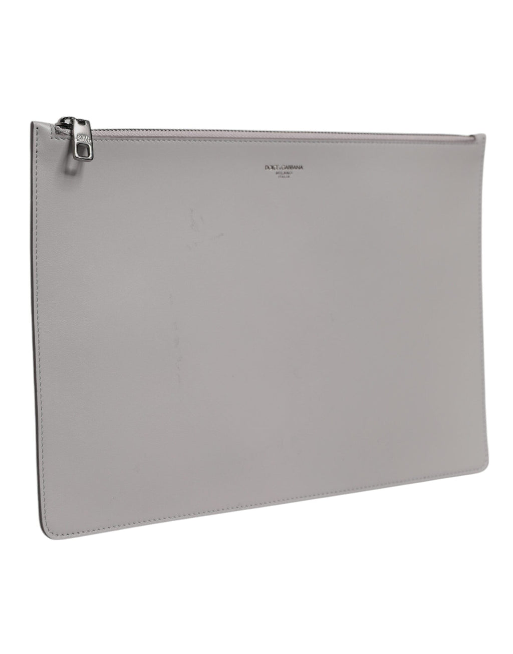 Dolce & Gabbana Gray Solid Leather DG Logo Men Clutch Zip Pouch Dolce & Gabbana