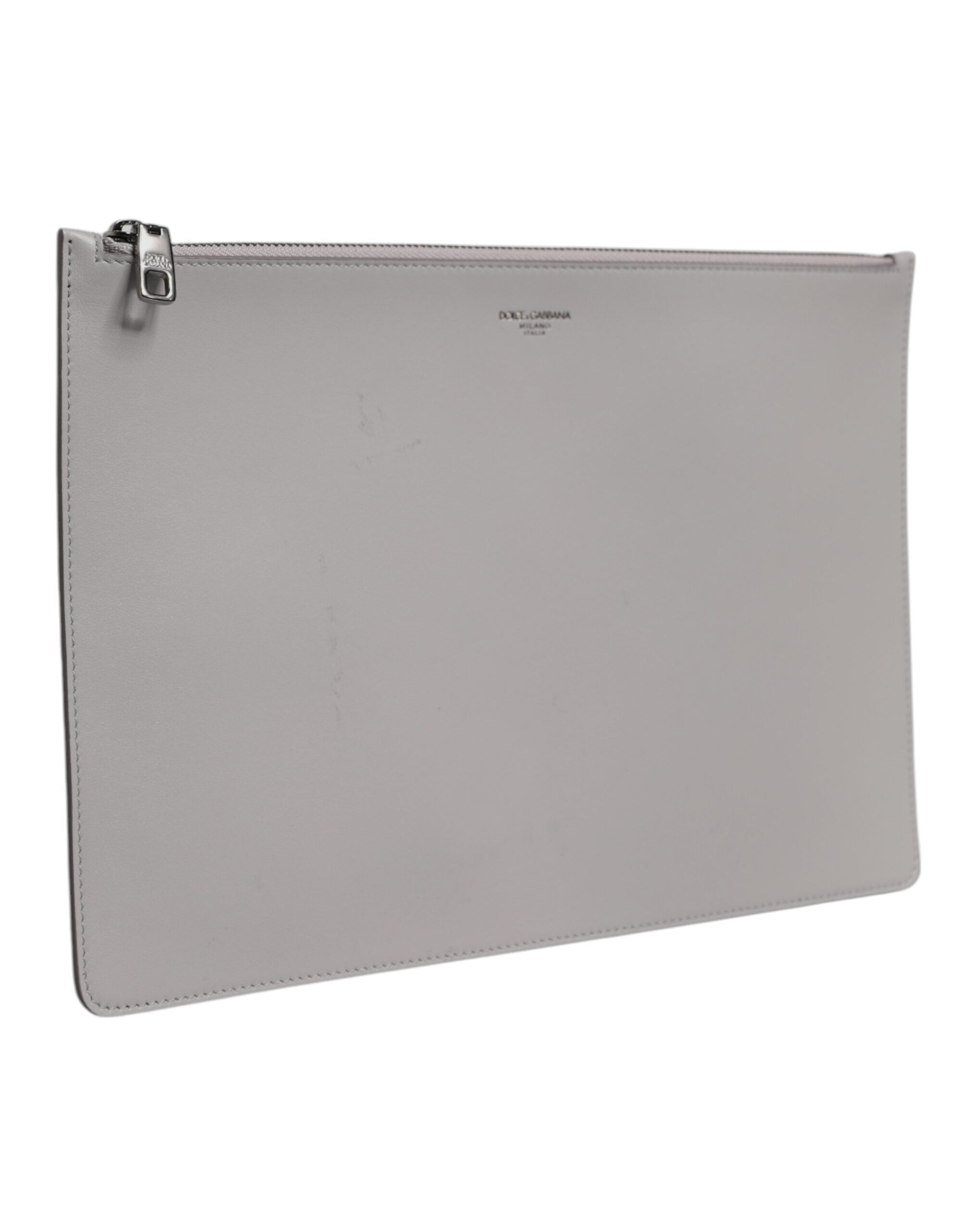 Dolce & Gabbana Gray Solid Leather DG Logo Men Clutch Zip Pouch Dolce & Gabbana