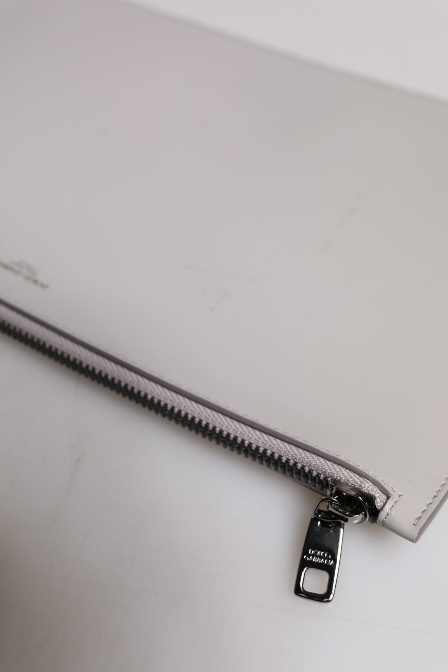Dolce & Gabbana Gray Solid Leather DG Logo Men Clutch Zip Pouch Dolce & Gabbana