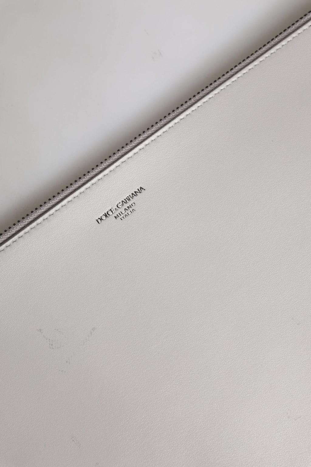 Dolce & Gabbana Gray Solid Leather DG Logo Men Clutch Zip Pouch Dolce & Gabbana