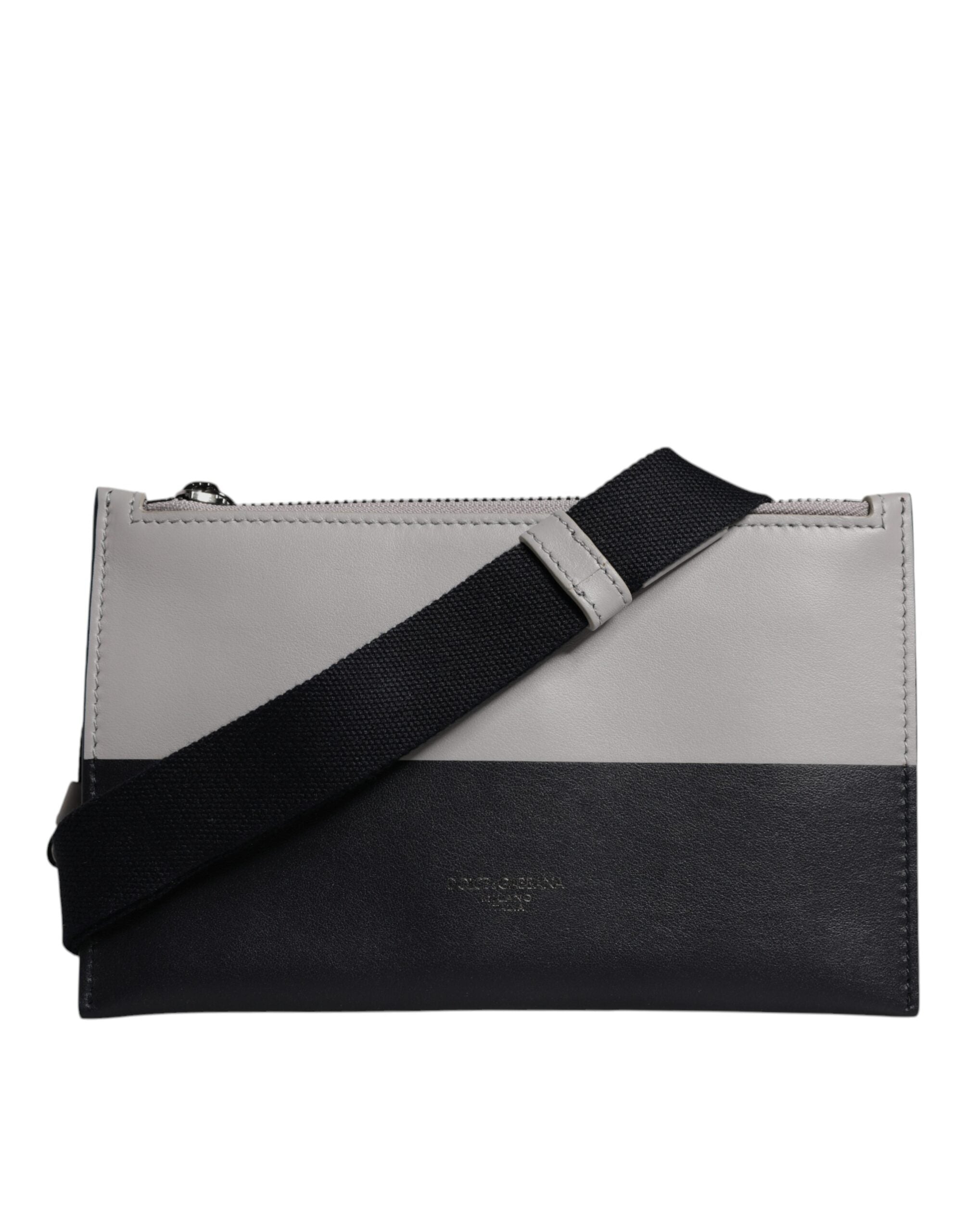 Dolce & Gabbana Black & White Leather Logo Embossed Crossbody Bag Dolce & Gabbana
