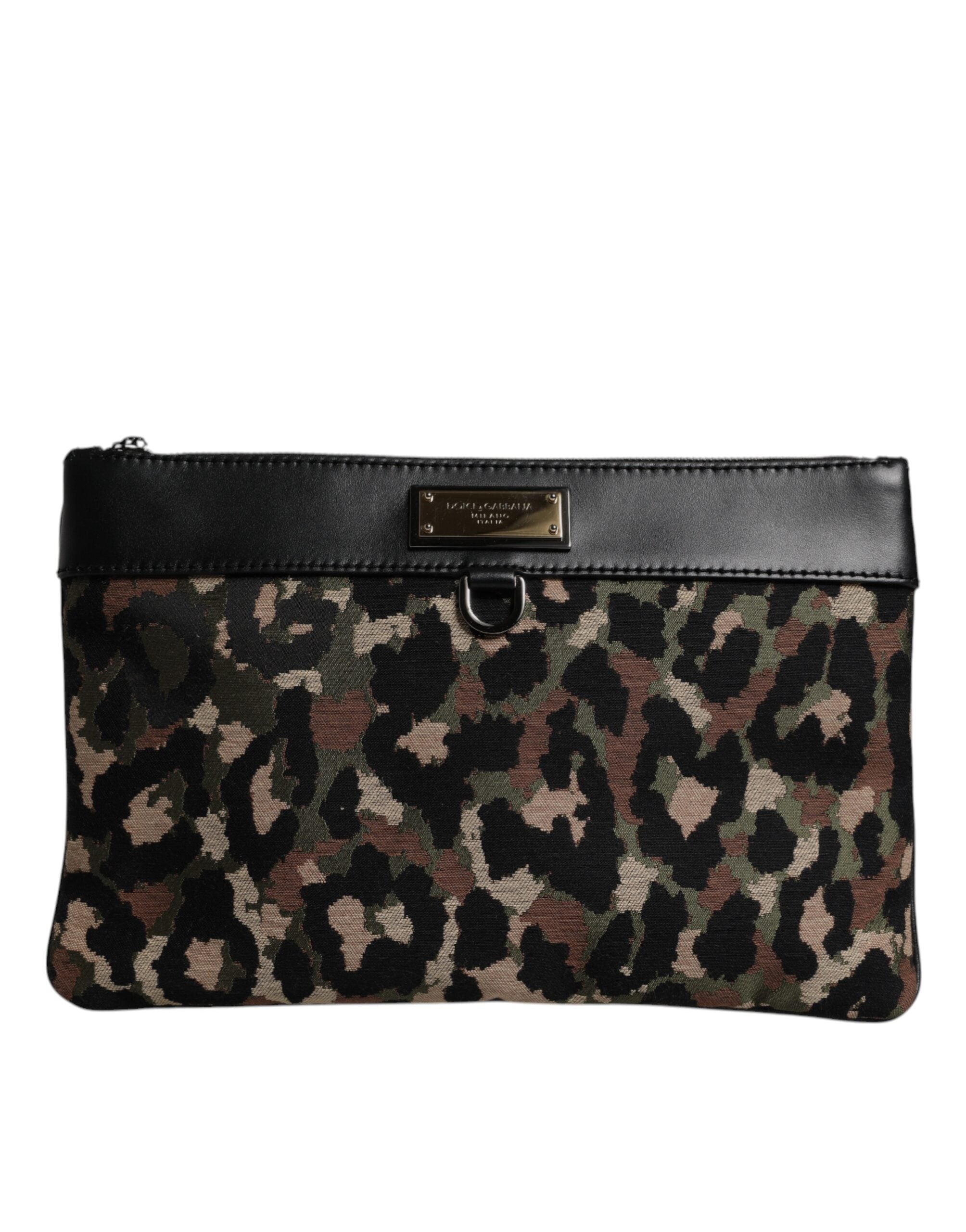 Dolce & Gabbana Multicolor Leopard Jacquard Logo Plaque Pouch Bag Dolce & Gabbana