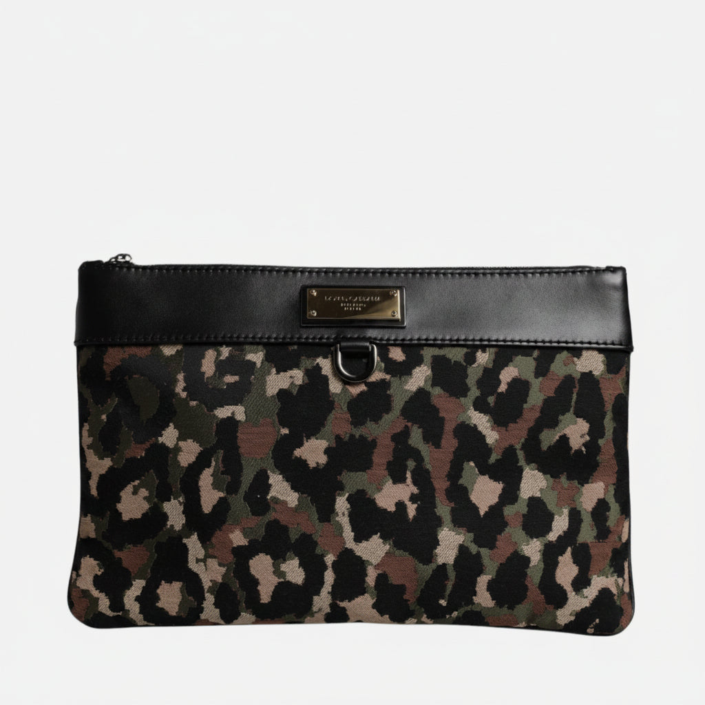 Dolce & Gabbana Multicolor Leopard Jacquard Print Logo Plaque Pouch Bag Dolce & Gabbana