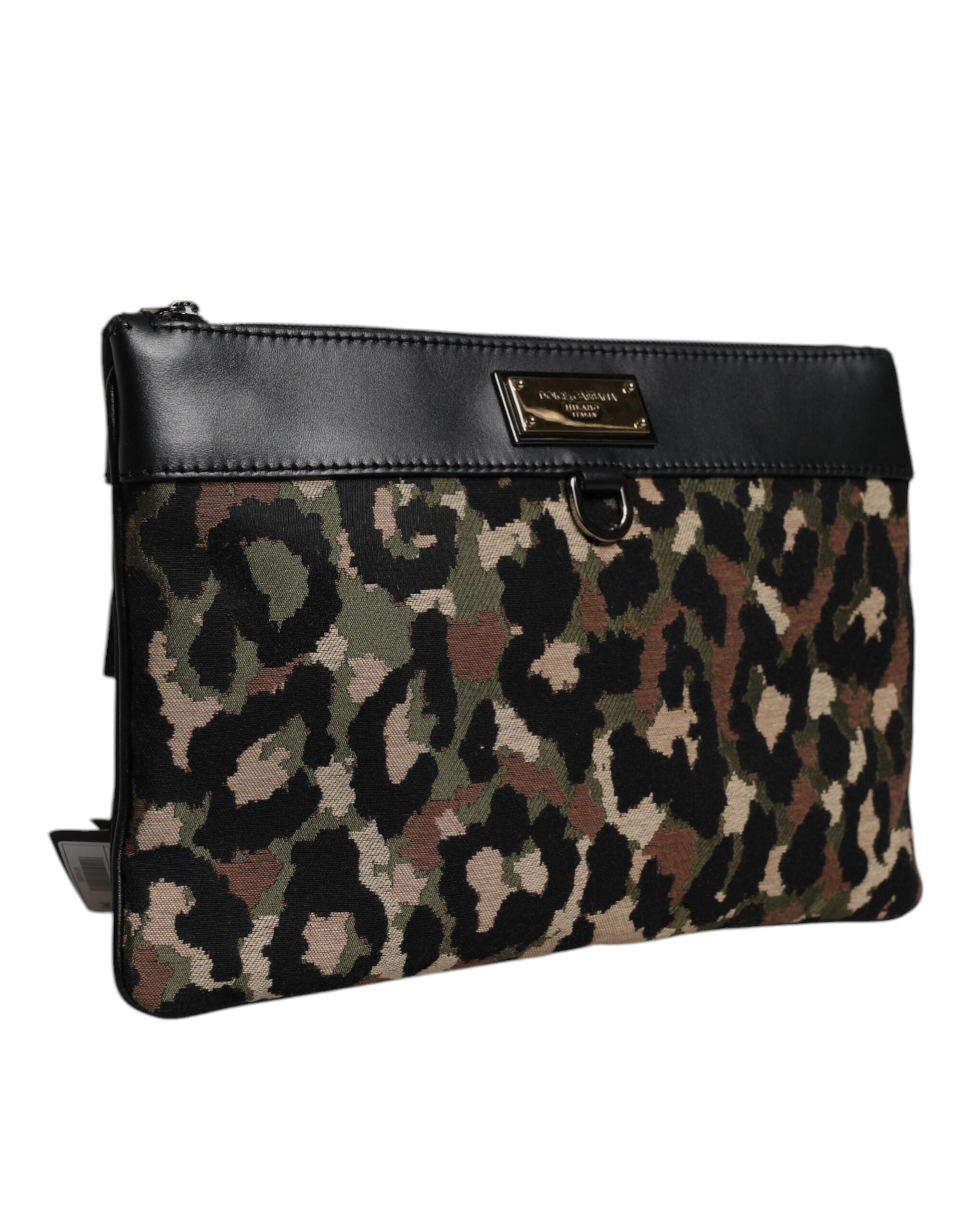 Dolce & Gabbana Multicolor Leopard Jacquard Logo Plaque Pouch Bag Dolce & Gabbana