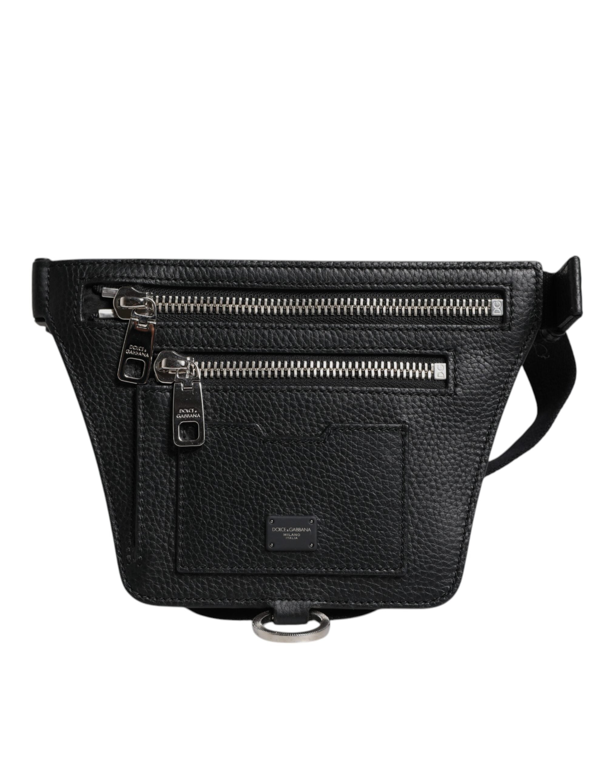 Dolce & Gabbana Black Calfskin Logo Plaque Belt Waist Fanny Pack Dolce & Gabbana