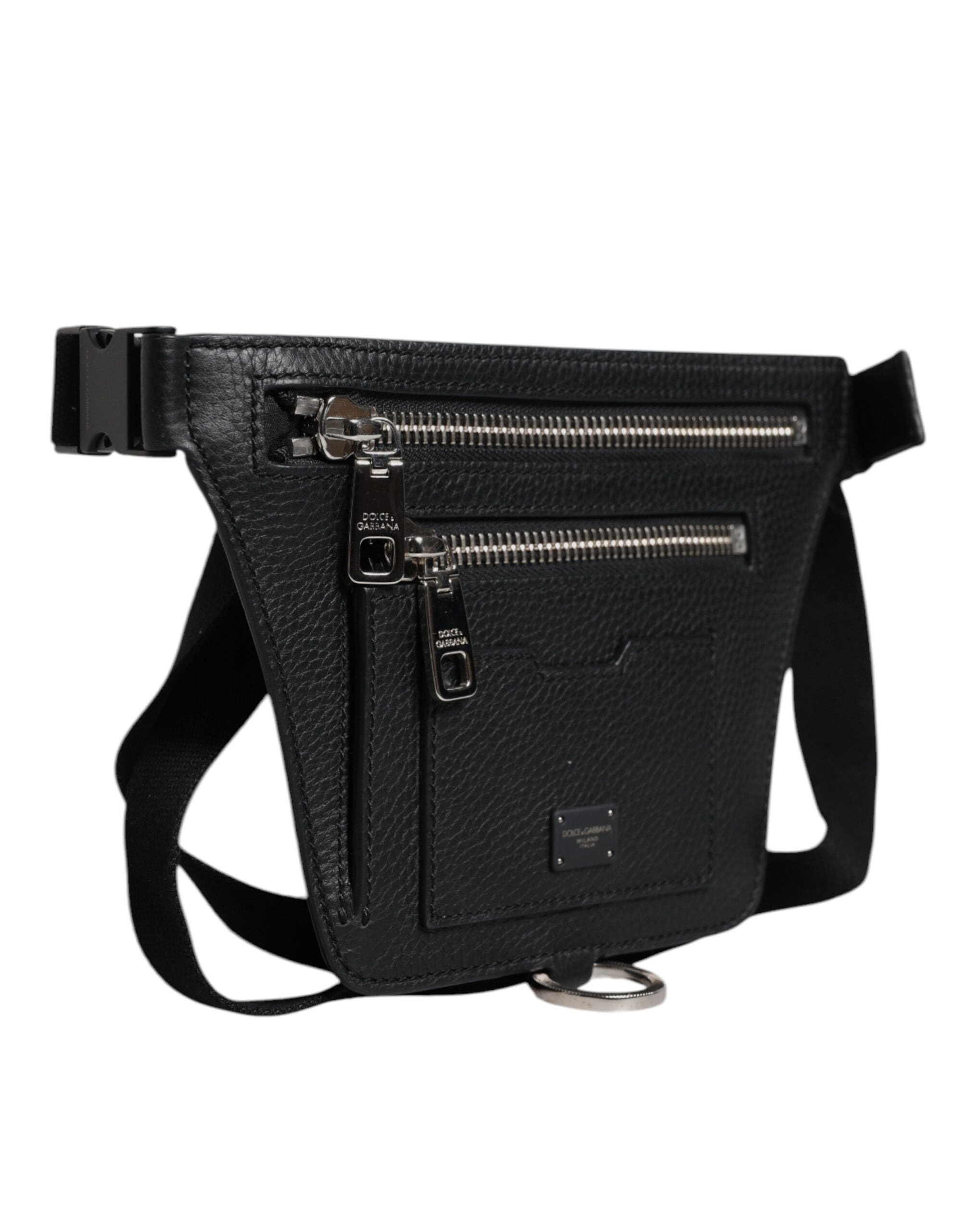 Dolce & Gabbana Black Calfskin Logo Plaque Belt Waist Fanny Pack Dolce & Gabbana