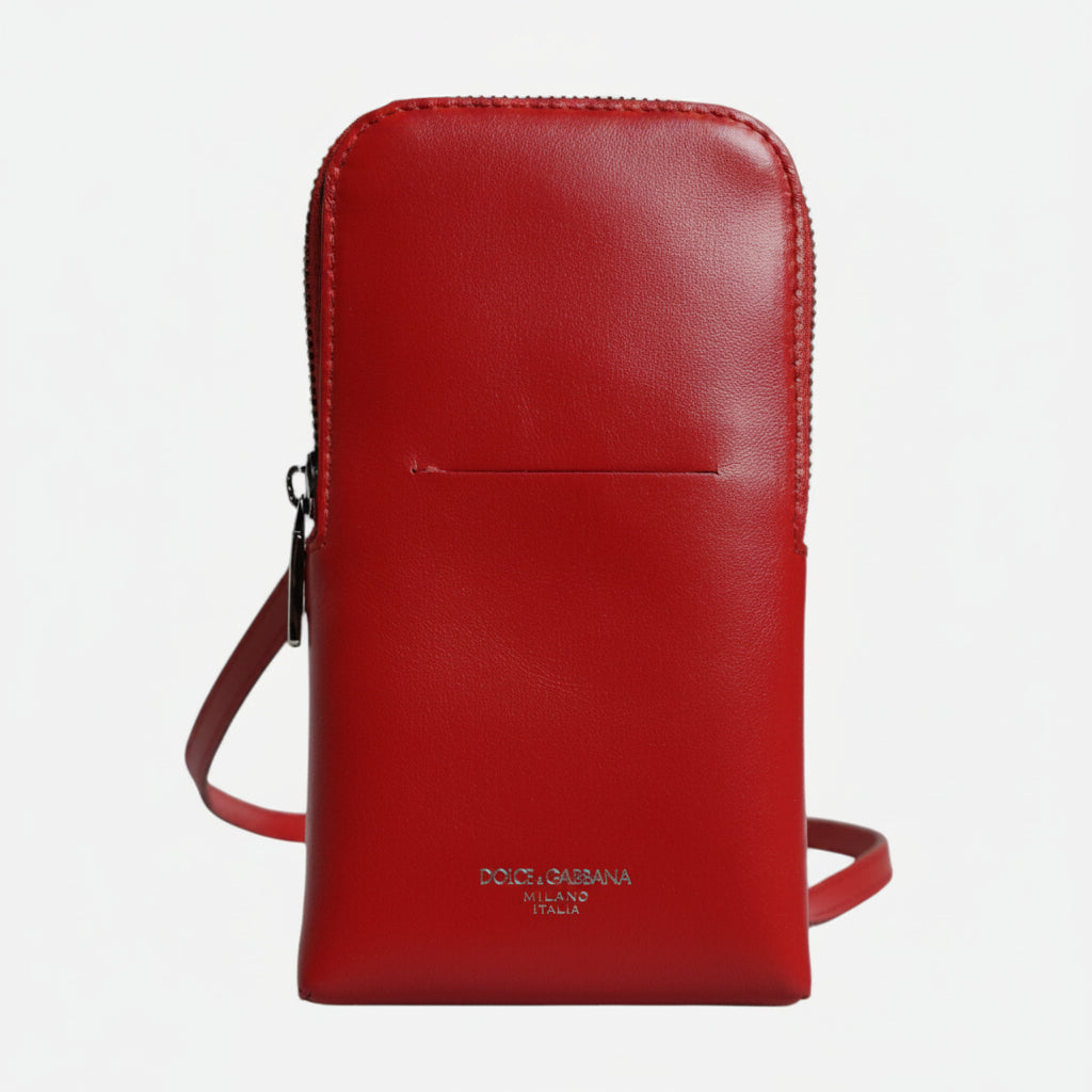 Dolce & Gabbana Red Leather Purse Phone Sling Crossbody Neck Strap Bag Dolce & Gabbana