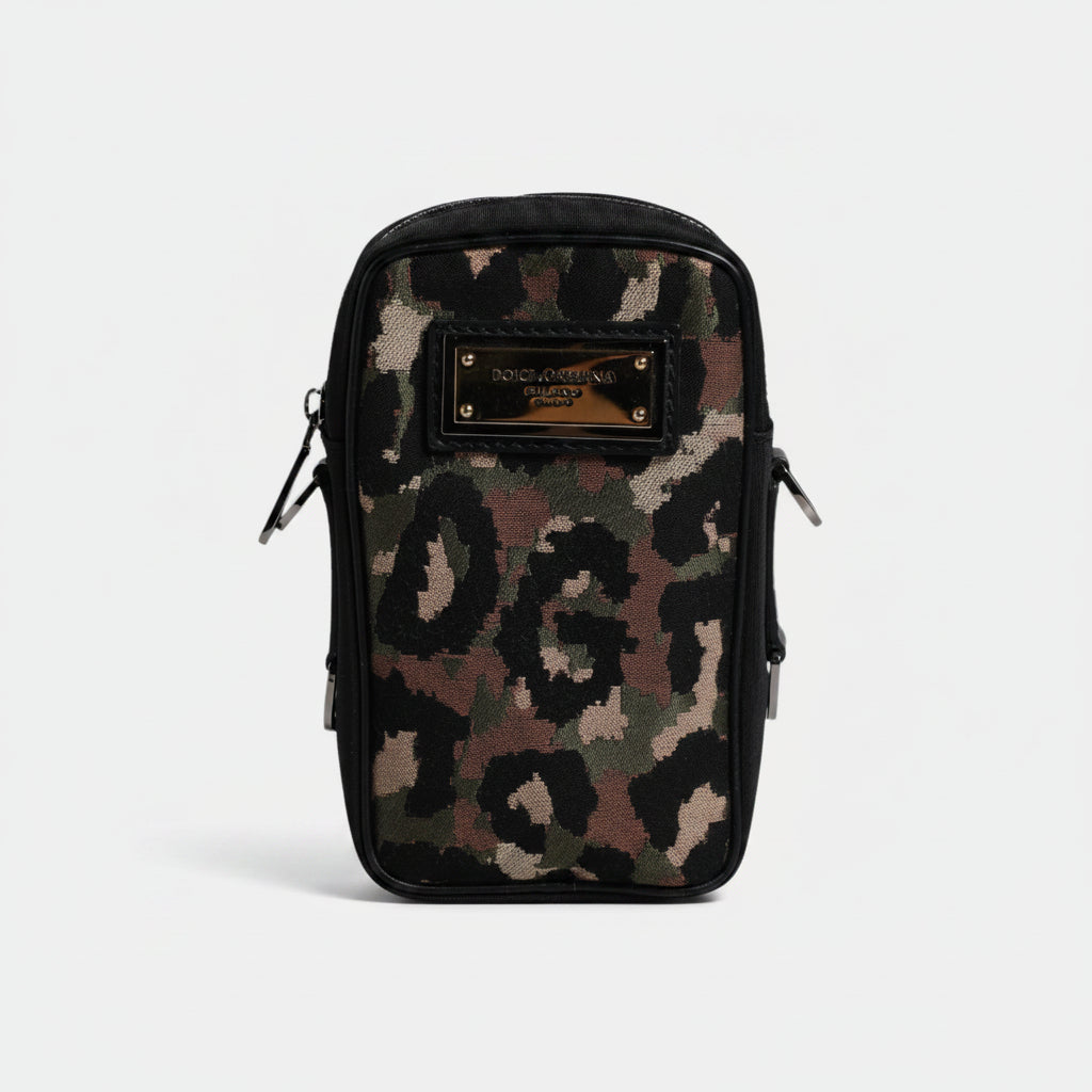 Dolce & Gabbana Multicolor Leopard Jacquard Logo Plaque Neck Strap Bag Dolce & Gabbana