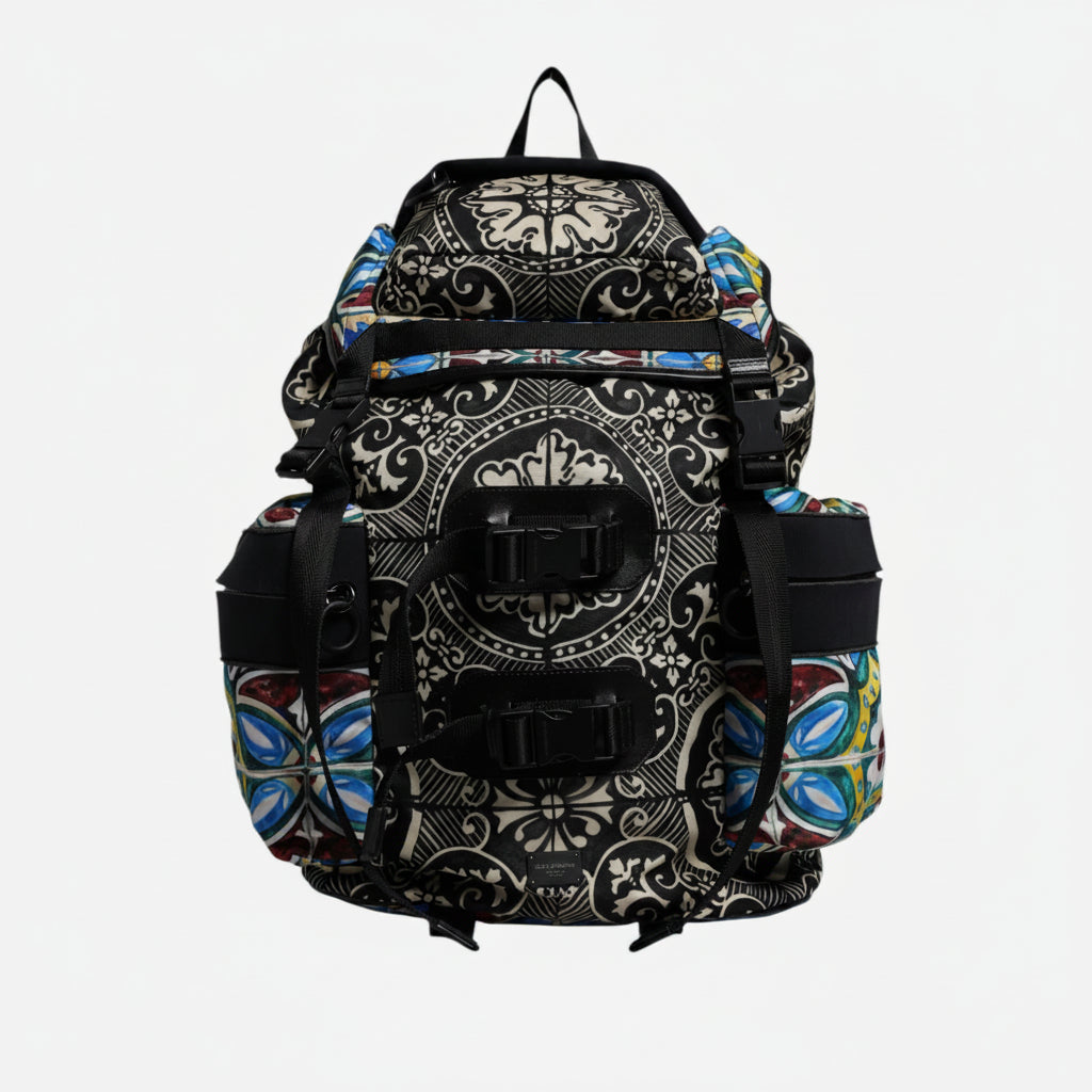 Dolce & Gabbana Multicolor Maiolica Print Nylon Backpack Bag Dolce & Gabbana