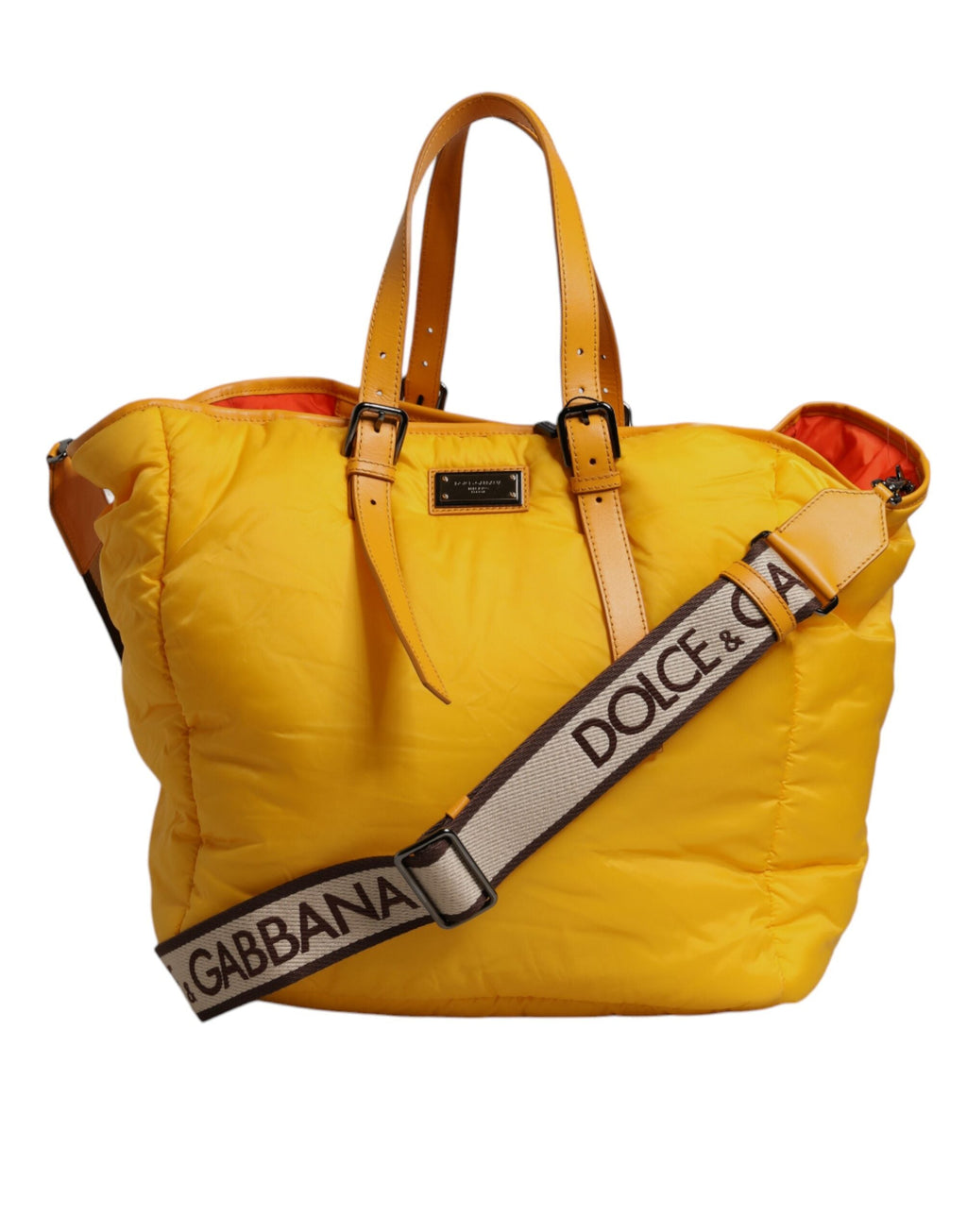 Dolce & Gabbana Yellow & Orange Nylon Logo Plaque Shoulder Duffle Bag Dolce & Gabbana