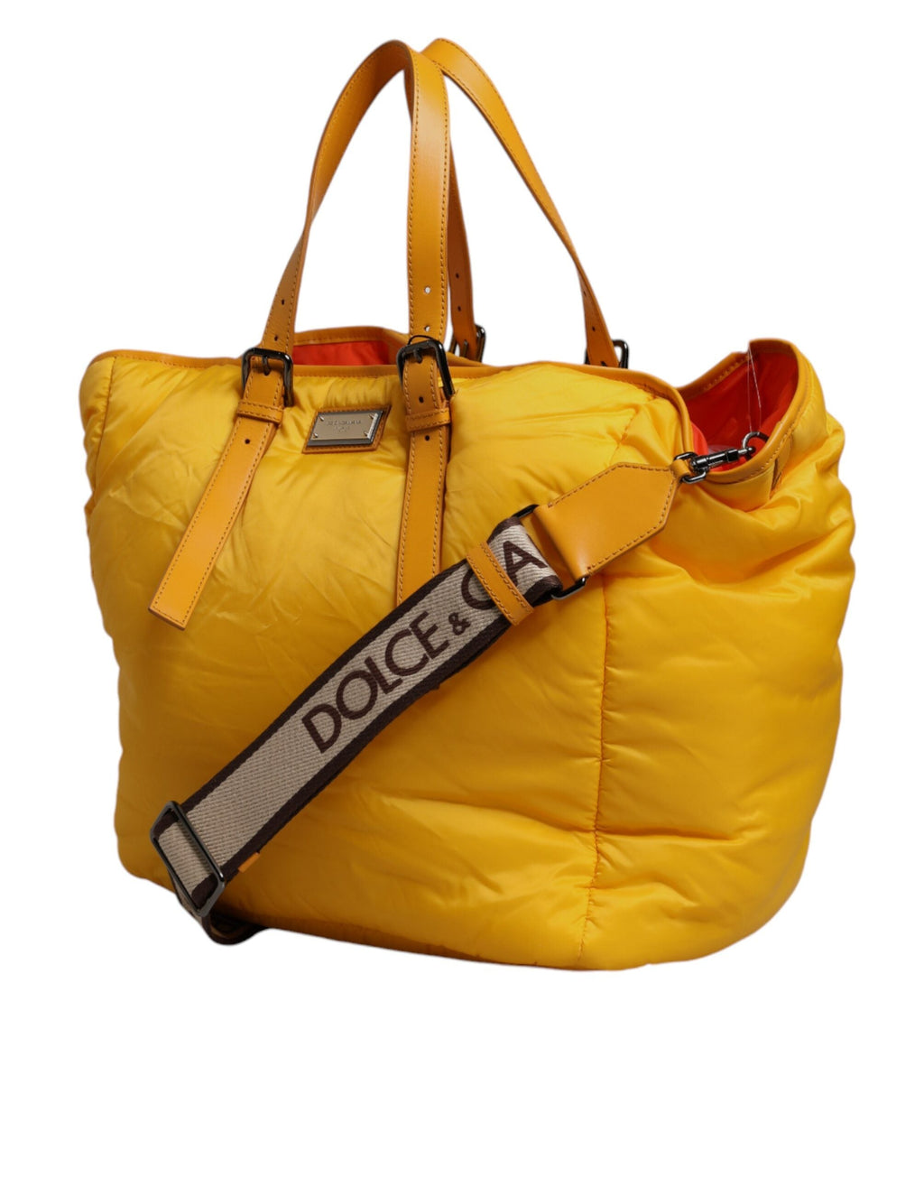 Dolce & Gabbana Yellow & Orange Nylon Logo Plaque Shoulder Duffle Bag Dolce & Gabbana