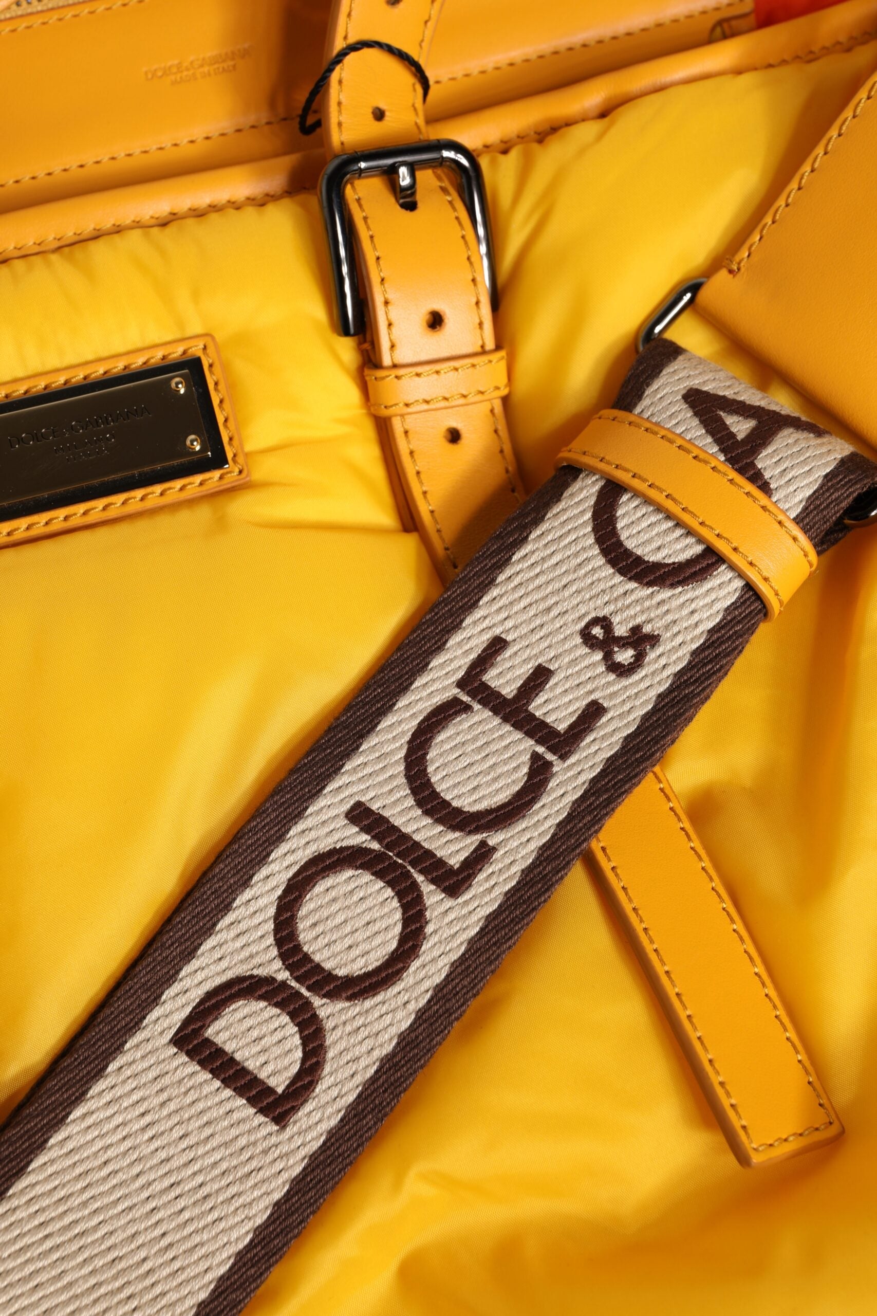 Dolce & Gabbana Yellow & Orange Nylon Logo Plaque Shoulder Duffle Bag Dolce & Gabbana