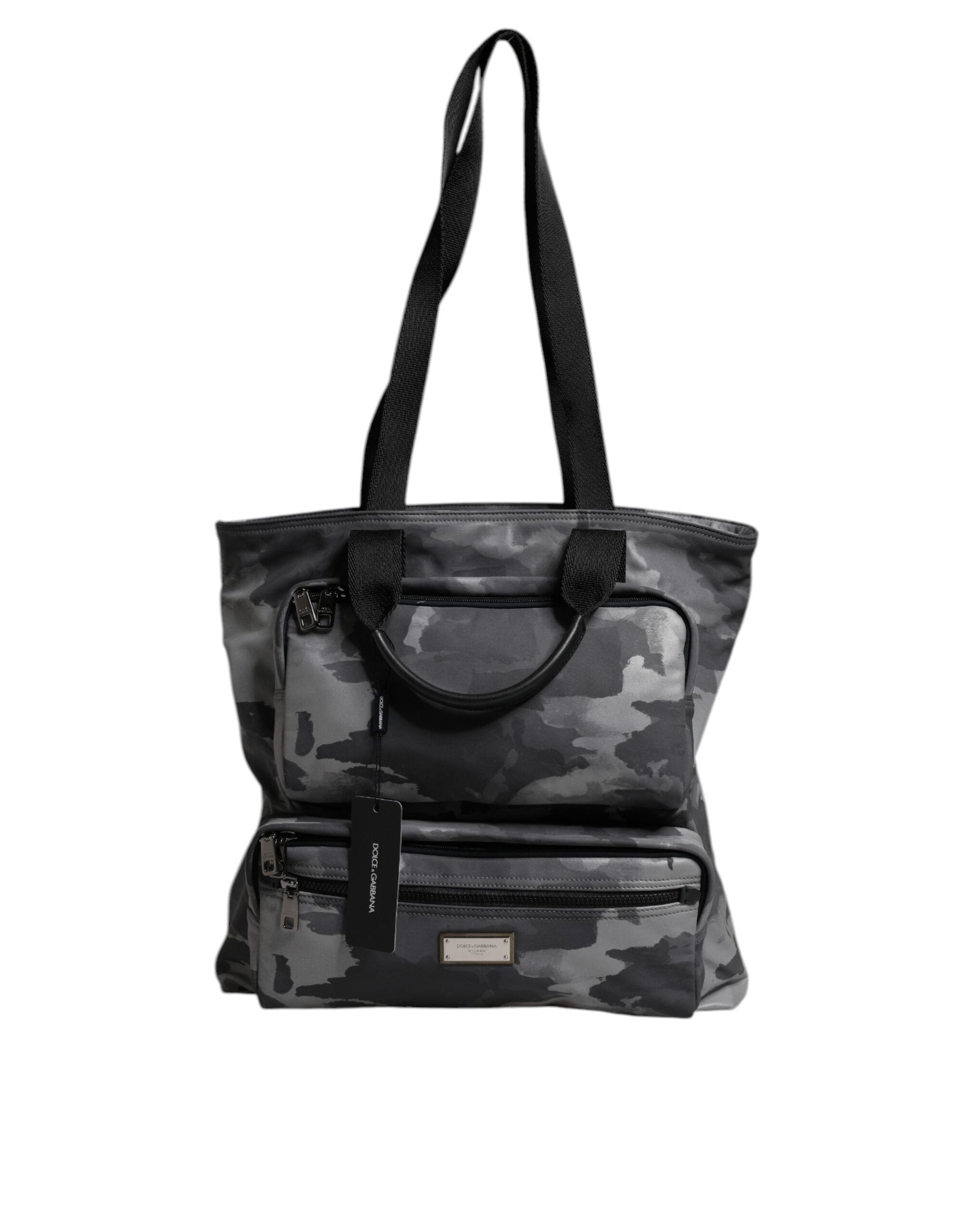 Dolce & Gabbana Gray Camo Cotton Multiple Compartments Tote Bag Dolce & Gabbana
