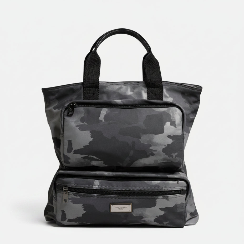 Dolce & Gabbana Gray Camo Cotton Multiple Compartments Tote Bag Dolce & Gabbana