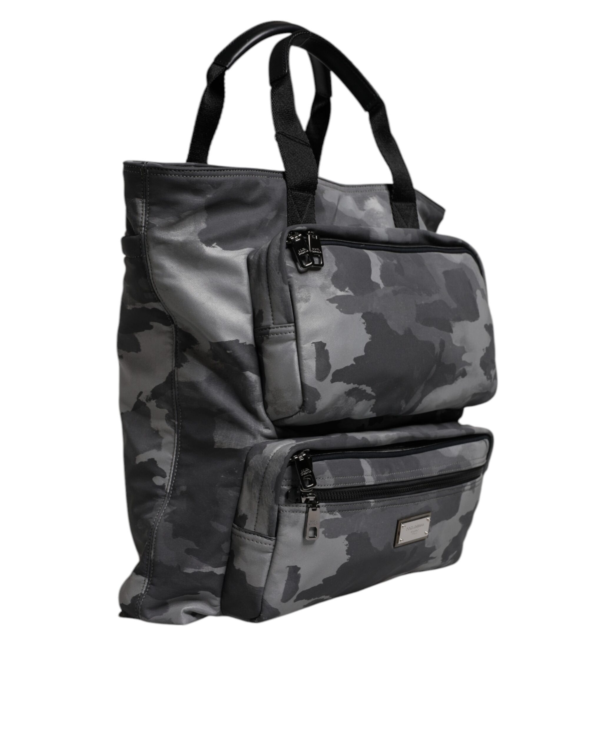 Dolce & Gabbana Gray Camo Cotton Multiple Compartments Tote Bag Dolce & Gabbana