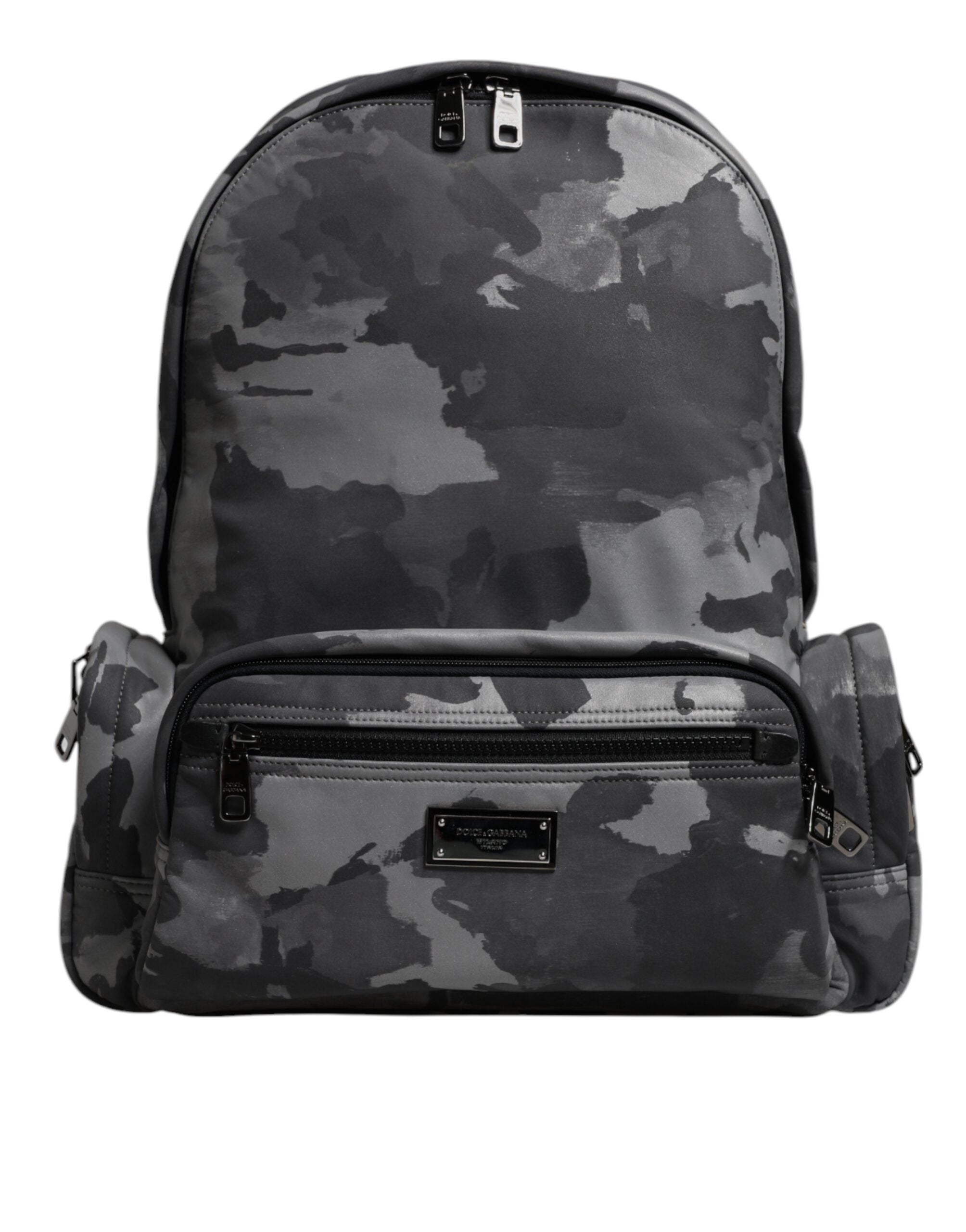 Dolce & Gabbana Gray Cotton Camouflage Logo Plaque Backpack Dolce & Gabbana