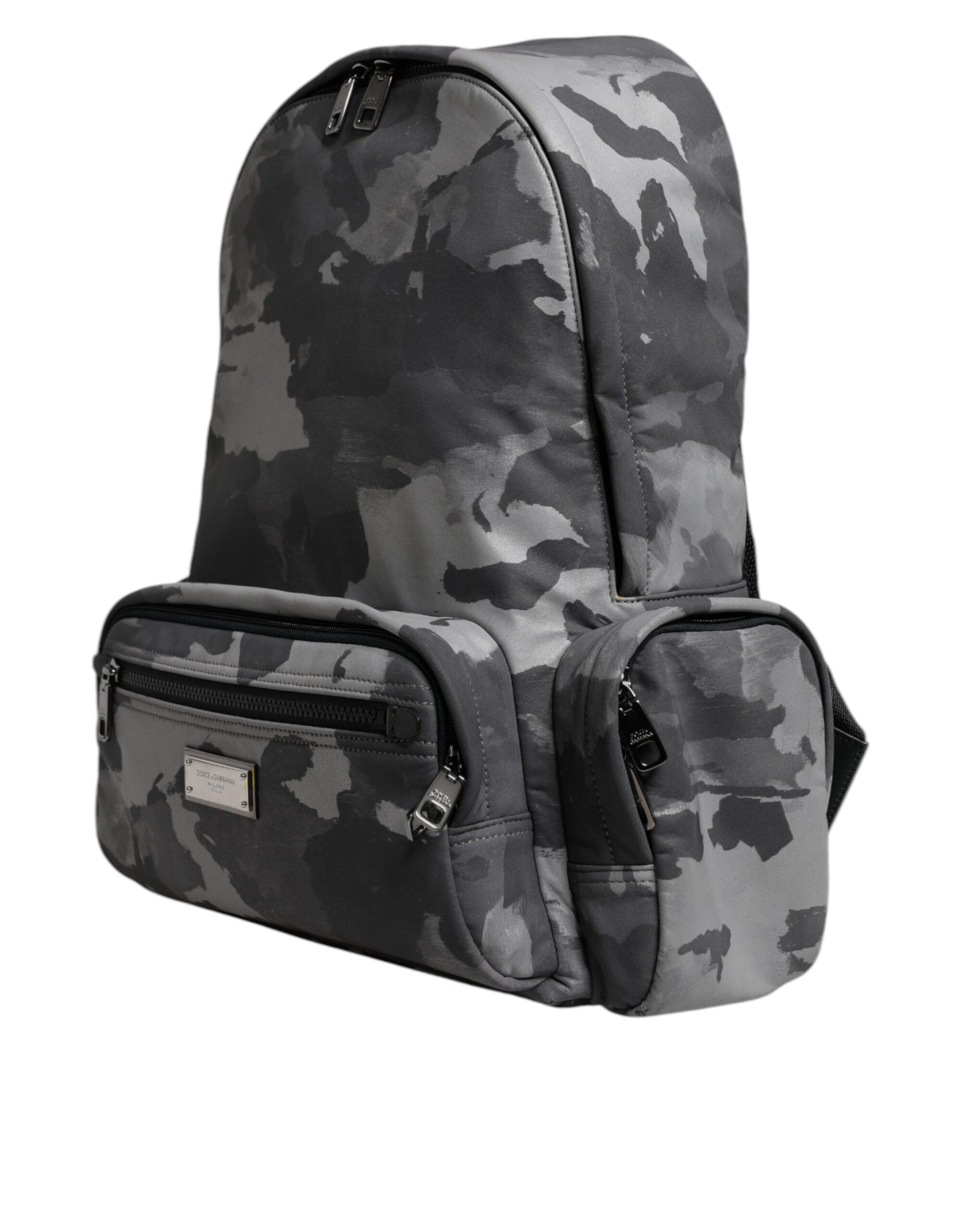 Dolce & Gabbana Gray Cotton Camouflage Logo Plaque Backpack Dolce & Gabbana