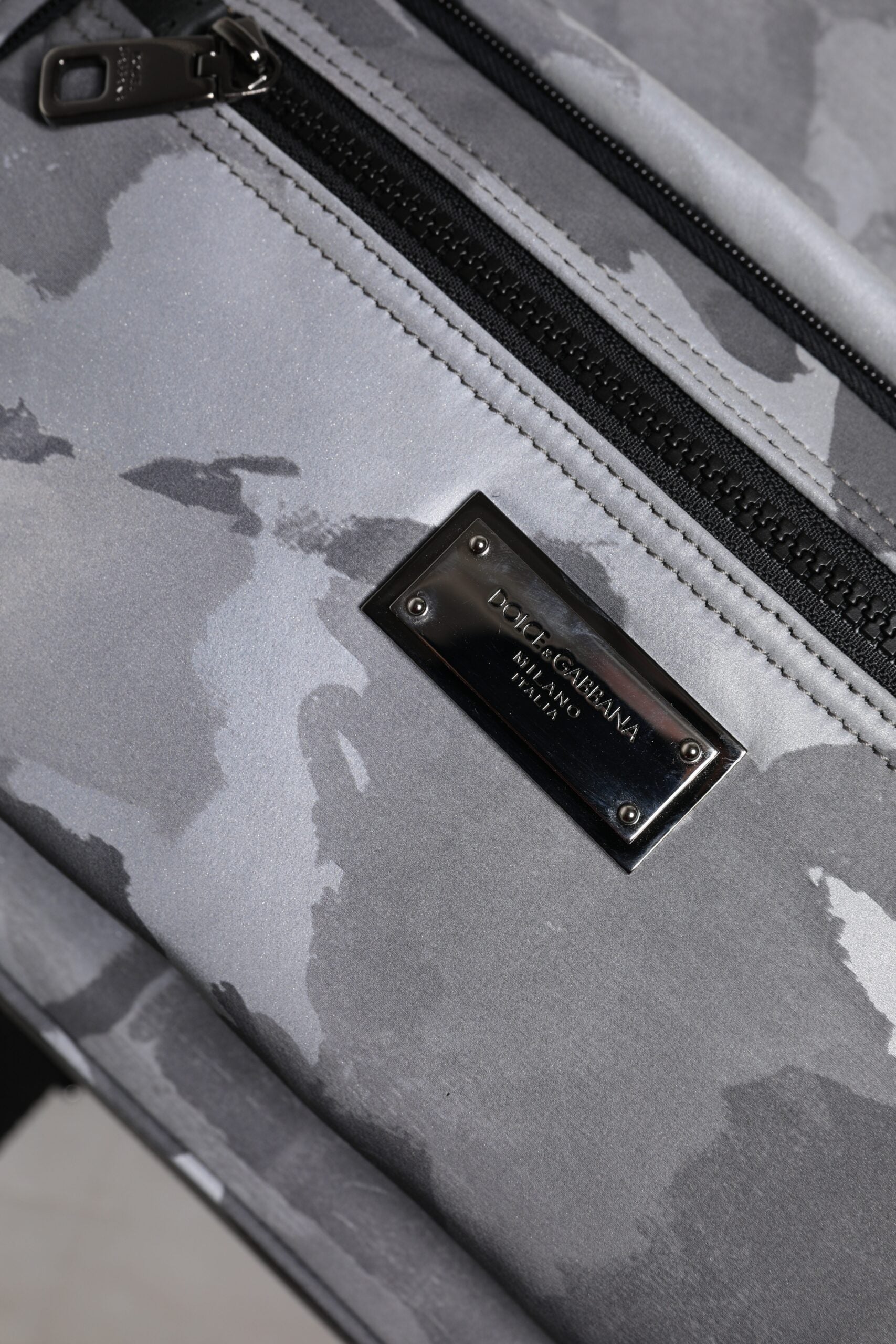 Dolce & Gabbana Gray Cotton Camouflage Logo Plaque Backpack Dolce & Gabbana