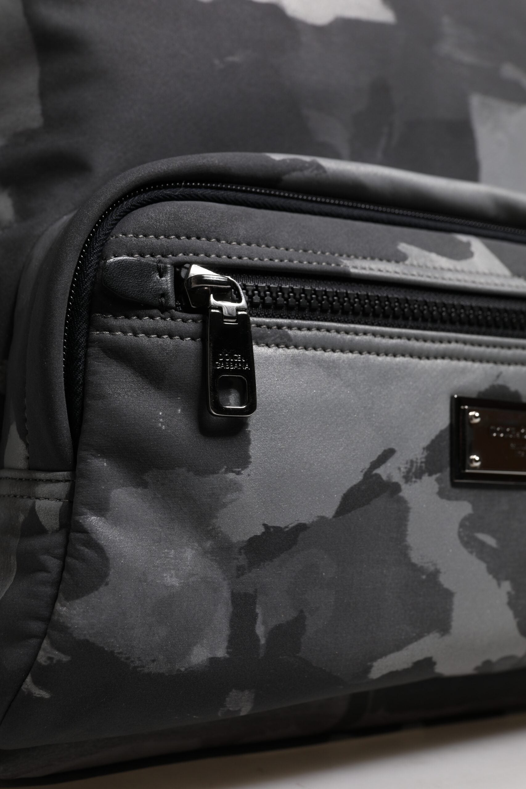 Dolce & Gabbana Gray Cotton Camouflage Logo Plaque Backpack Dolce & Gabbana