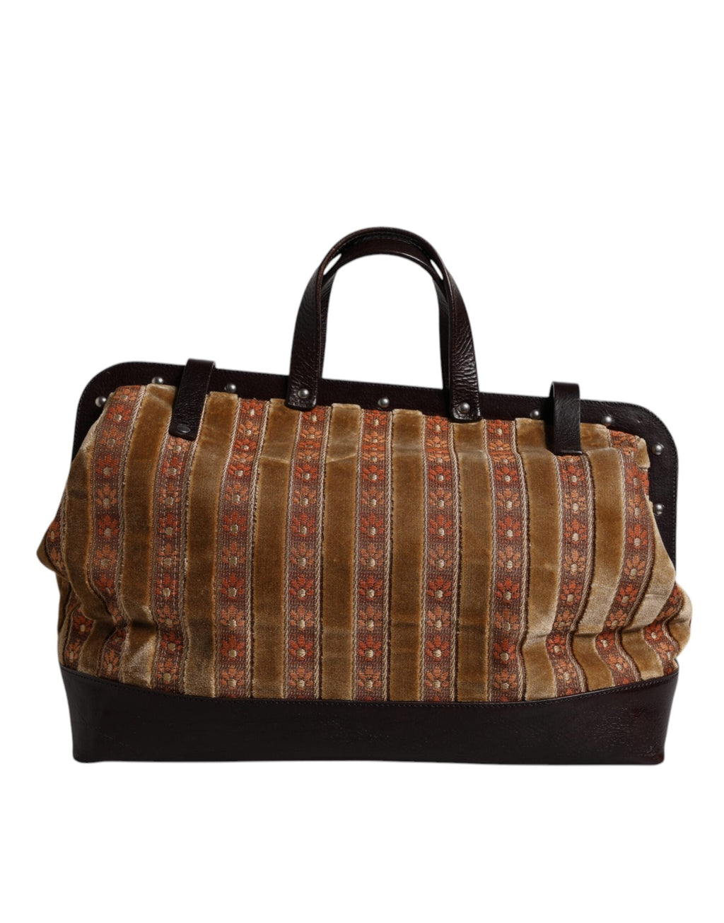 Dolce & Gabbana Beige & Maroon Velvet Leather Jacquard Travel Handbag Dolce & Gabbana