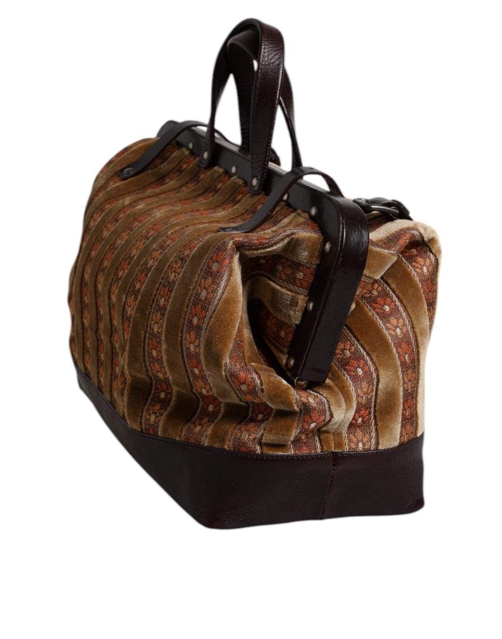 Dolce & Gabbana Beige & Maroon Velvet Leather Jacquard Travel Handbag Dolce & Gabbana