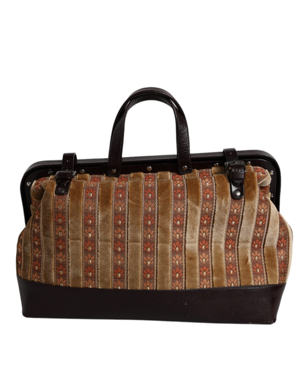 Dolce & Gabbana Beige & Maroon Velvet Leather Jacquard Travel Handbag Dolce & Gabbana