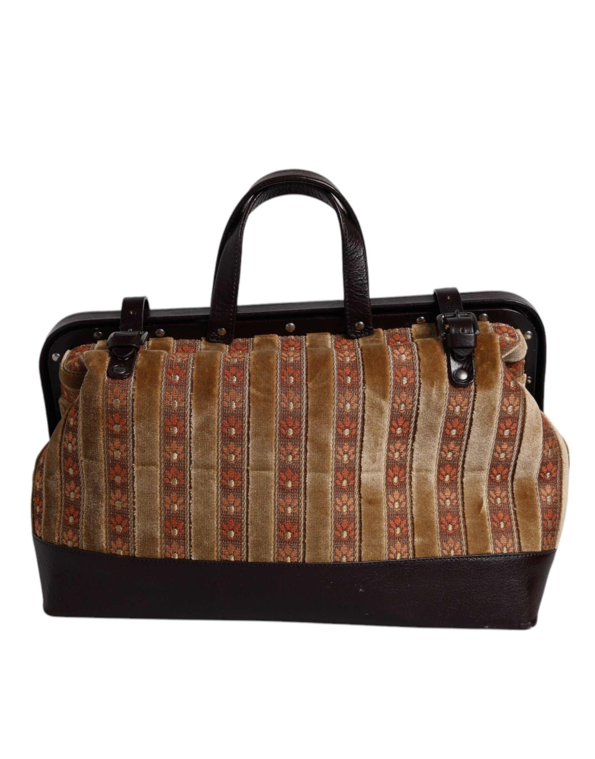 Dolce & Gabbana Beige & Maroon Velvet Leather Jacquard Travel Handbag Dolce & Gabbana