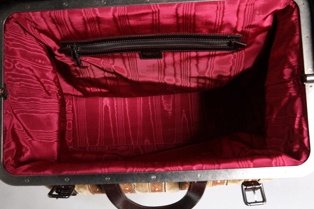 Dolce & Gabbana Beige & Maroon Velvet Leather Jacquard Travel Handbag Dolce & Gabbana