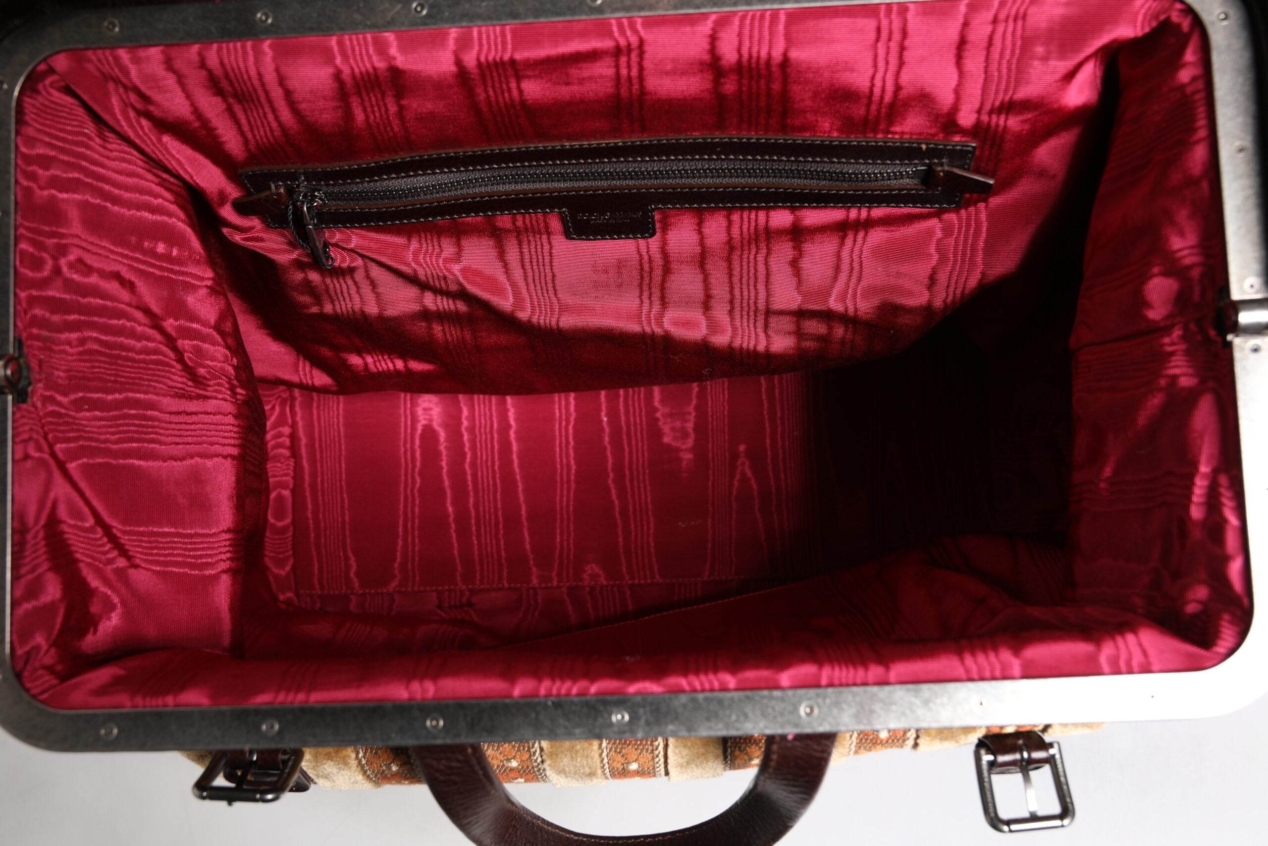 Dolce & Gabbana Beige & Maroon Velvet Leather Jacquard Travel Handbag Dolce & Gabbana
