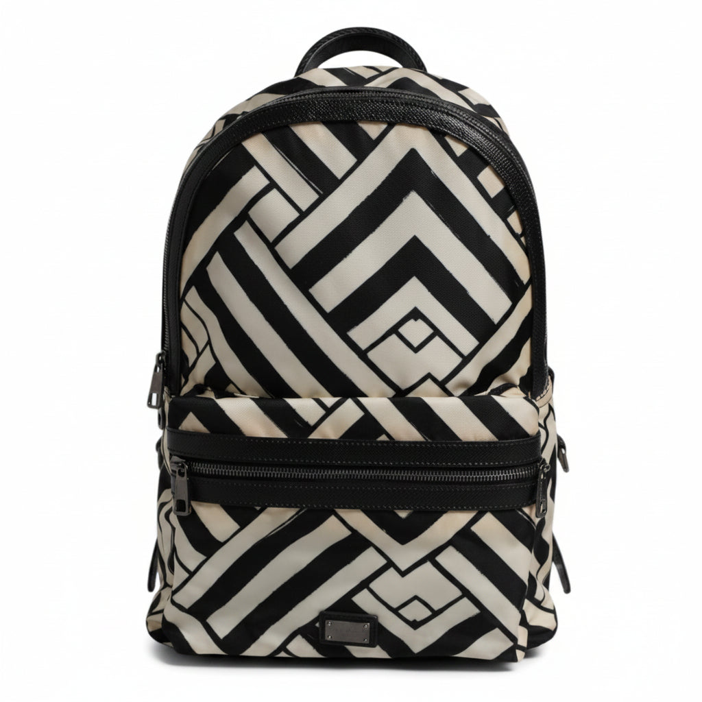 Dolce & Gabbana Black White Nylon Leather Travel Back Pack Bag Dolce & Gabbana