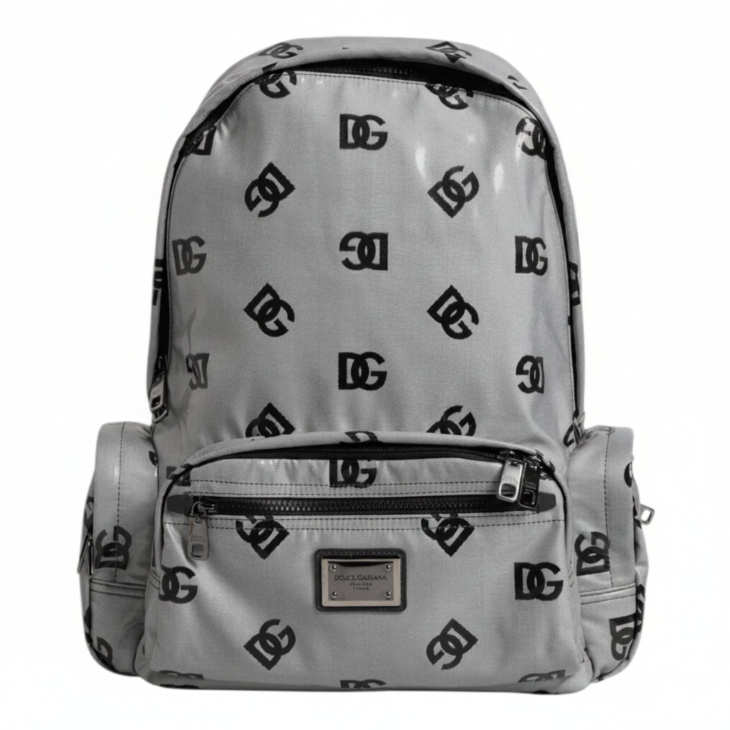 Dolce & Gabbana Polyester Gray Black DG Logo Plaque Backpack Bag Dolce & Gabbana