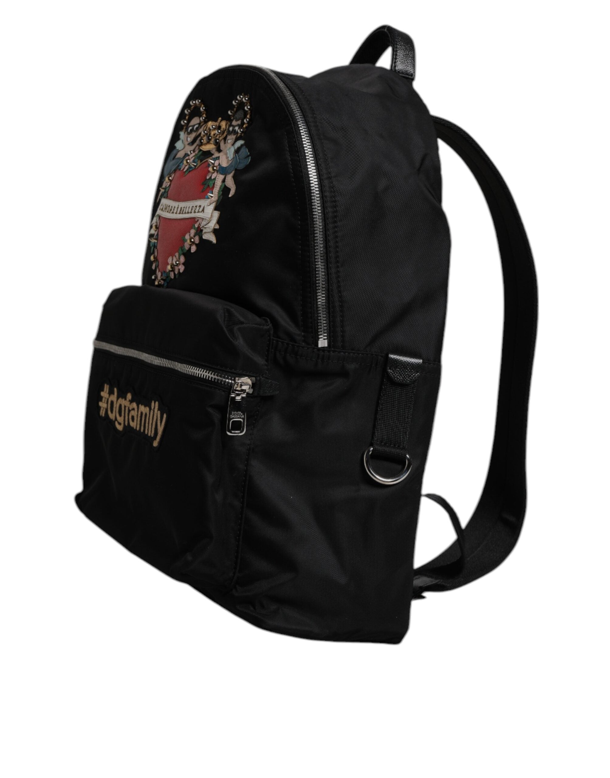 Dolce & Gabbana Black Nylon #DGFamily Embellished VULCANO Backpack Dolce & Gabbana