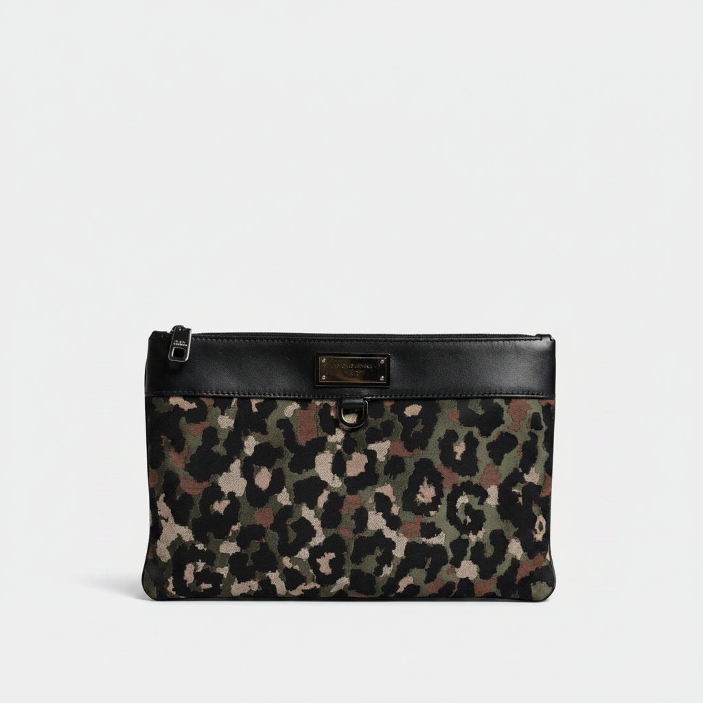 Dolce & Gabbana Multicolor Leopard Jacquard Print Logo Plaque Pouch Bag Dolce & Gabbana