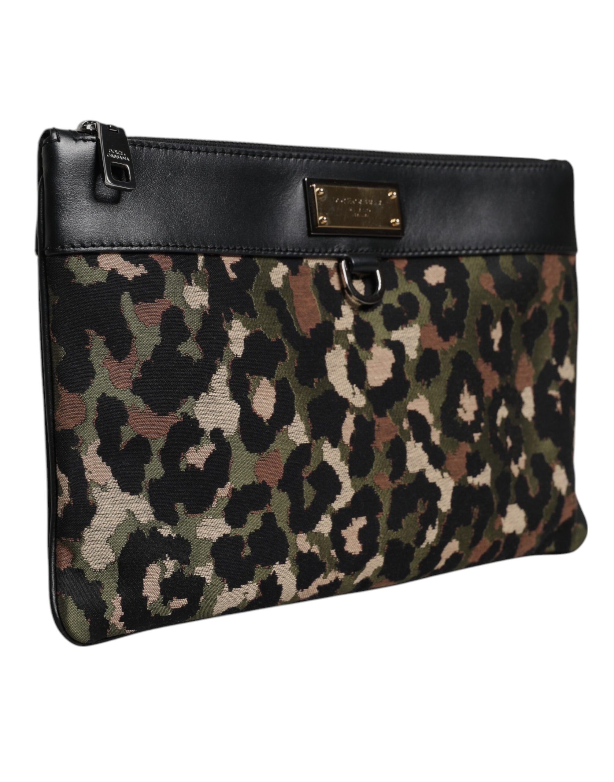 Dolce & Gabbana Multicolor Leopard Jacquard Logo Plaque Pouch Bag II Dolce & Gabbana