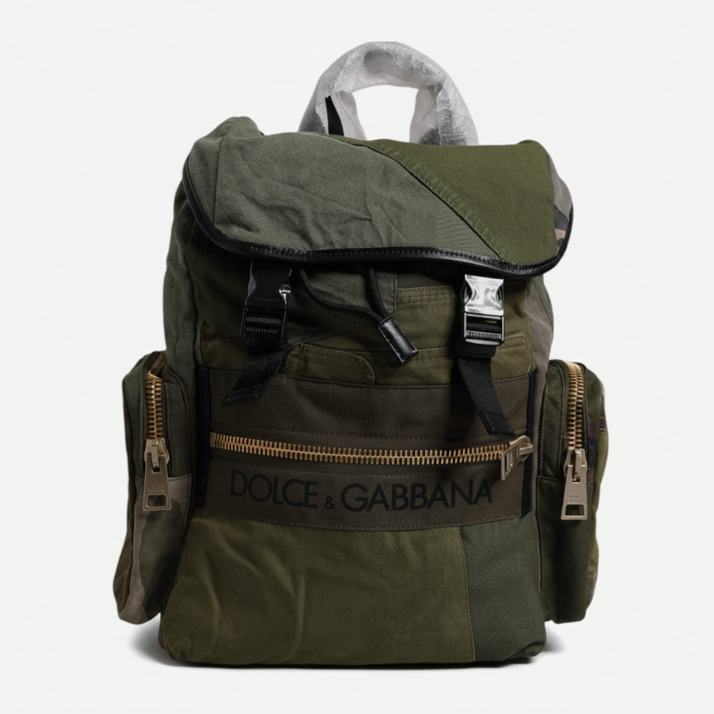 Dolce & Gabbana Military Green Patchwork Travel Backpack Bag Dolce & Gabbana