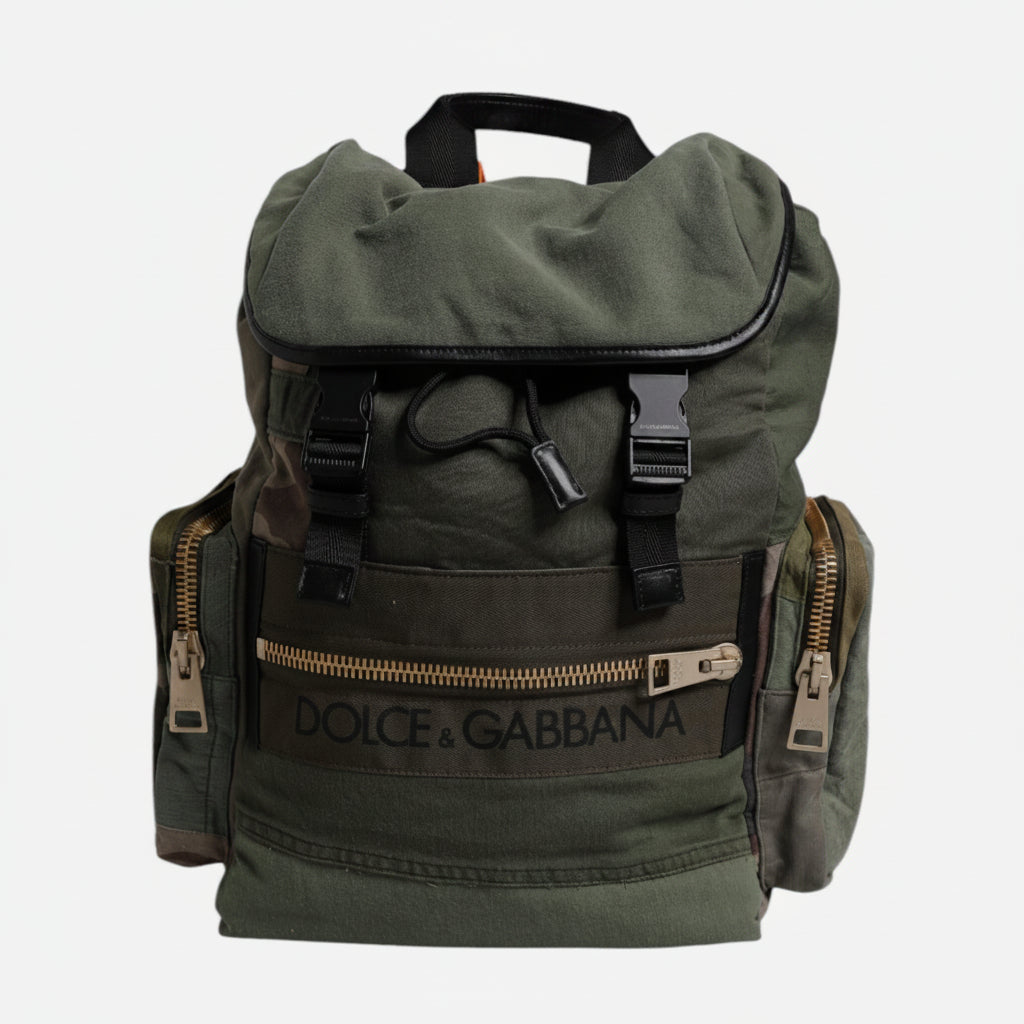 Dolce & Gabbana Military Green Patchwork Travel Backpack Bag Dolce & Gabbana