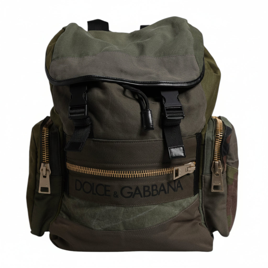 Dolce & Gabbana Military Green Patchwork School Backpack Bag Dolce & Gabbana