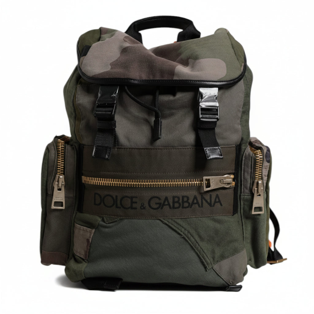 Dolce & Gabbana Military Green Patchwork Travel Backpack Bag Dolce & Gabbana