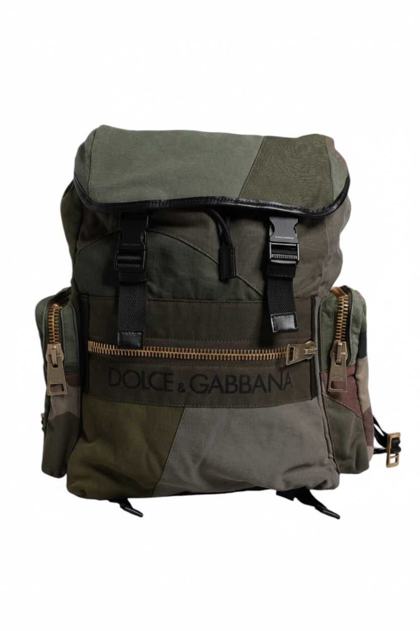 Dolce & Gabbana Military Green Patchwork Travel Backpack Bag Dolce & Gabbana