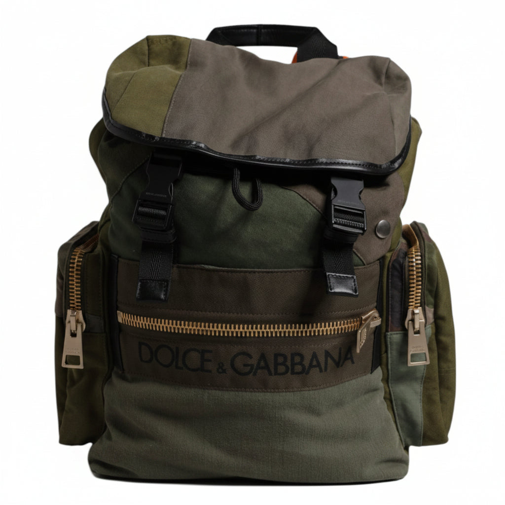 Dolce & Gabbana Military Green Patchwork Travel Backpack Bag Dolce & Gabbana
