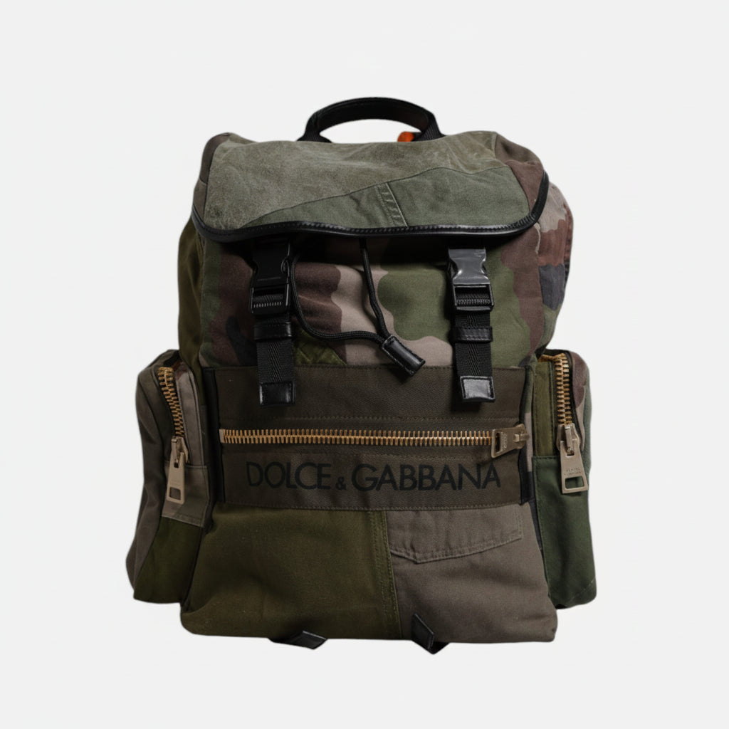 Dolce & Gabbana Military Green Patchwork School Backpack Bag Dolce & Gabbana