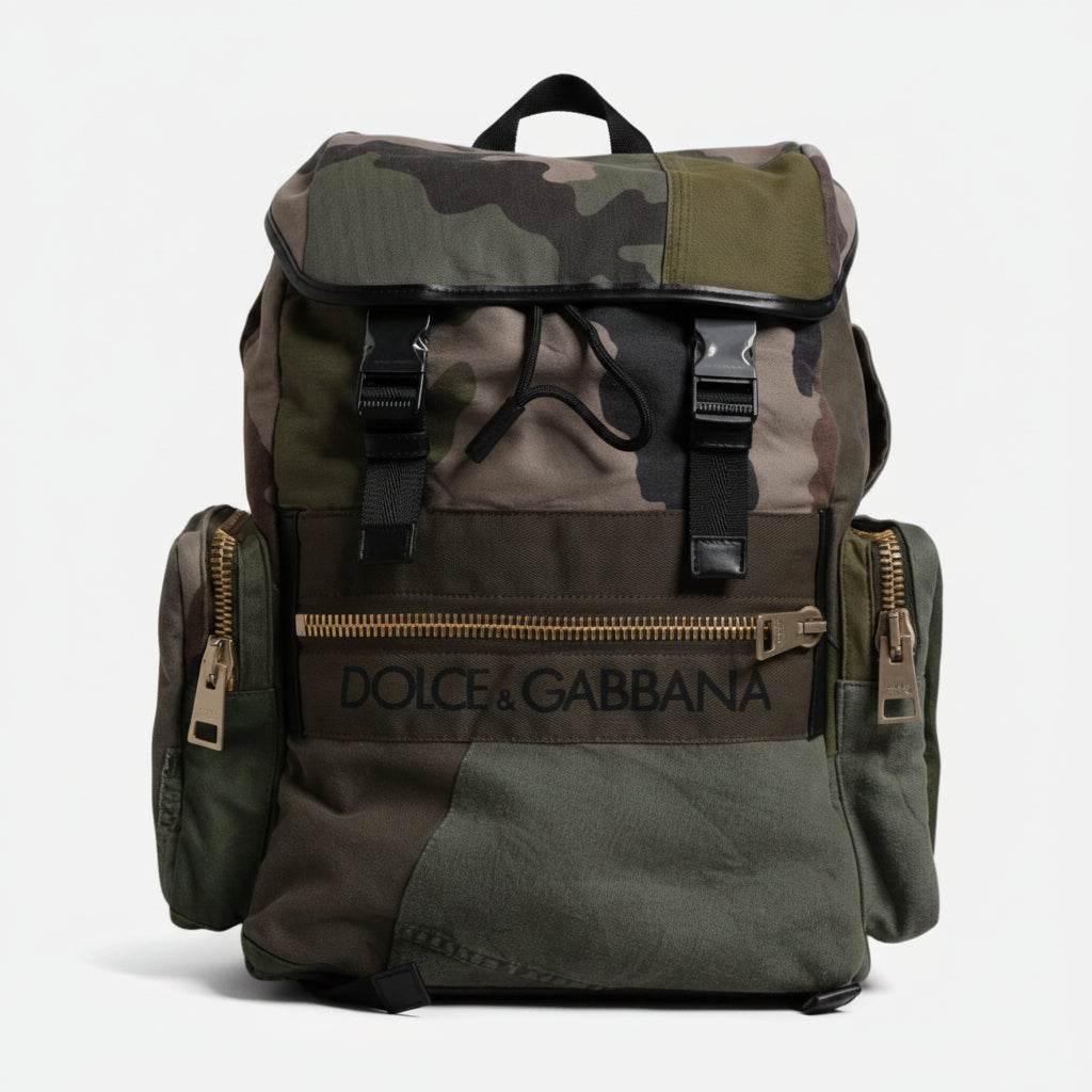 Dolce & Gabbana Military Green Patchwork Travel Backpack Bag Dolce & Gabbana