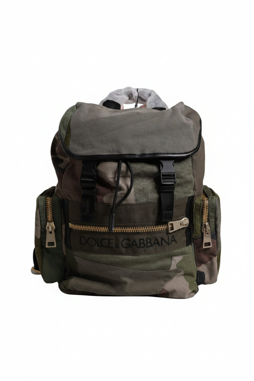 Dolce & Gabbana Military Green Patchwork School Backpack Bag Dolce & Gabbana