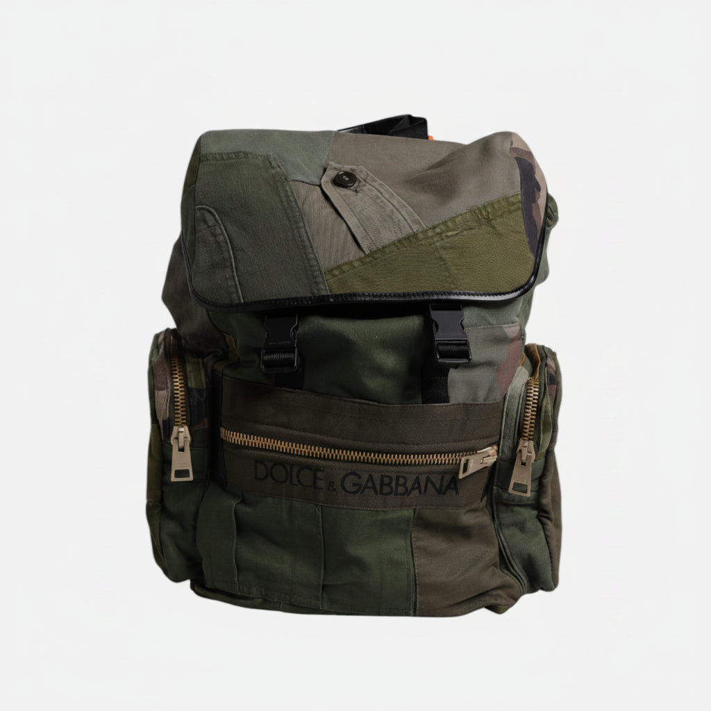 Dolce & Gabbana Military Green Patchwork Travel Backpack Bag Dolce & Gabbana