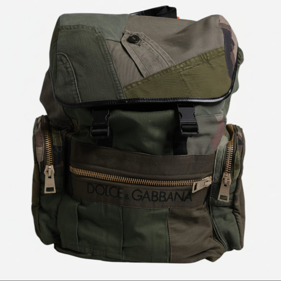 Dolce & Gabbana Military Green Patchwork Travel Backpack Bag Dolce & Gabbana