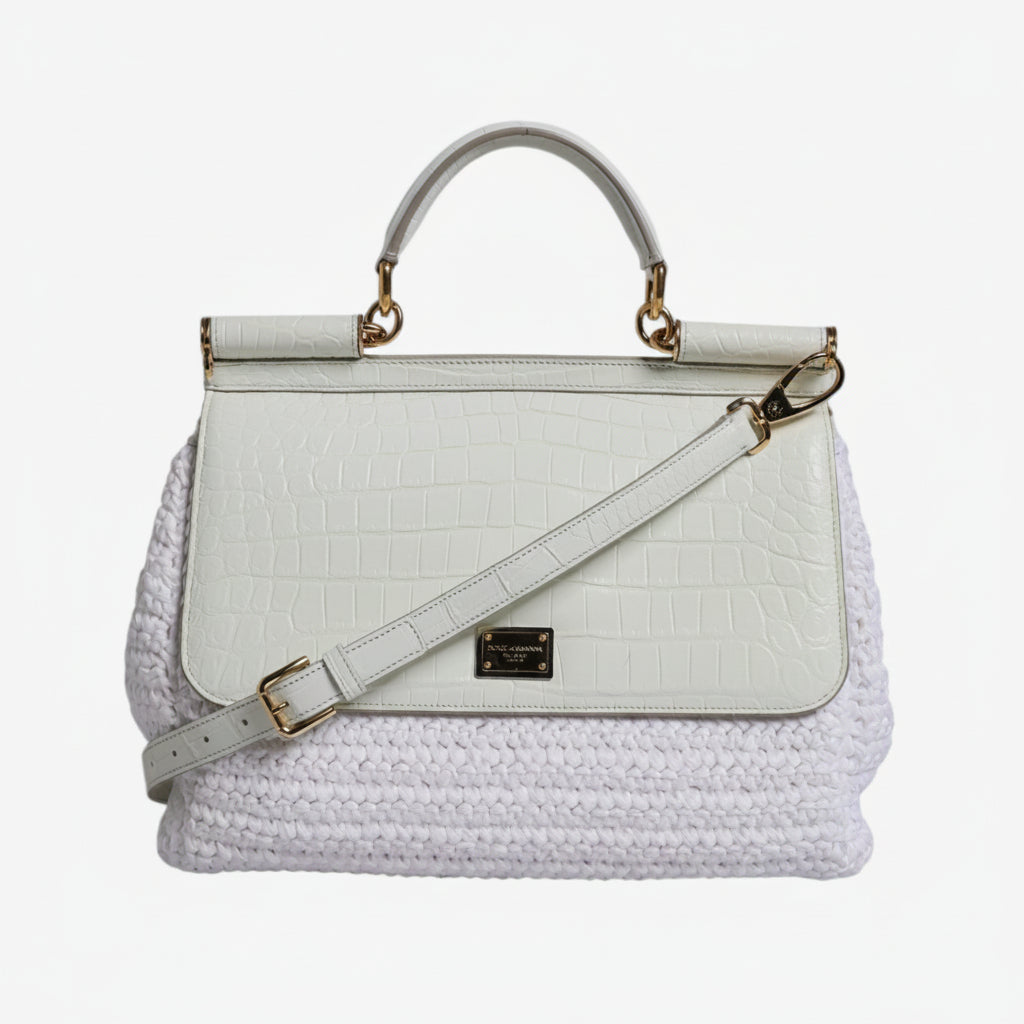 Dolce & Gabbana White Rafia Leather Top Handle Crossbody Bag Dolce & Gabbana