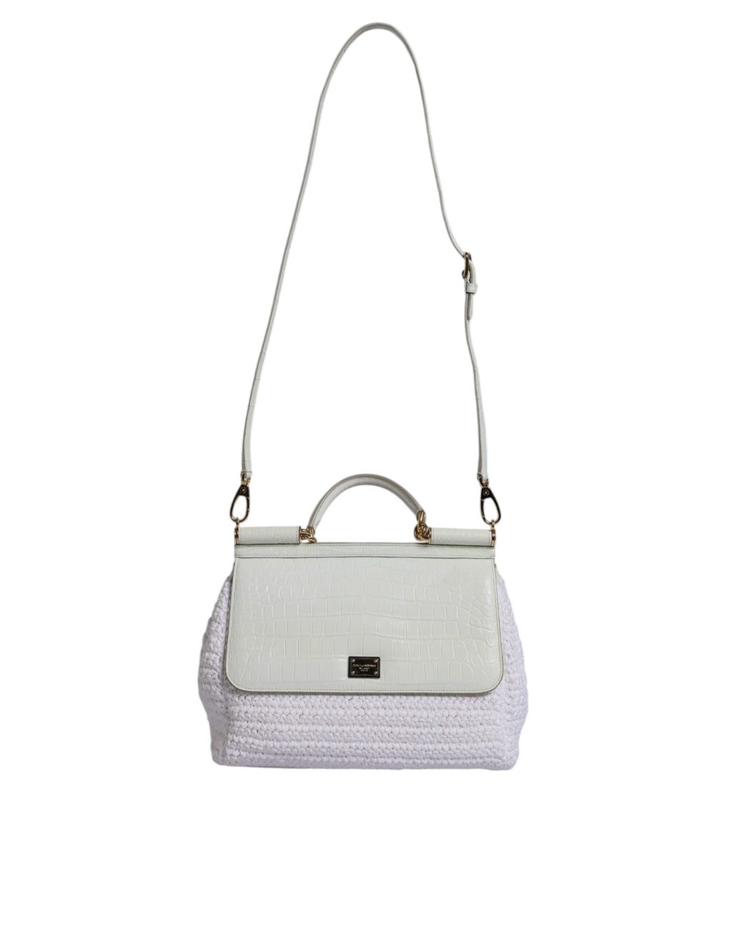 Dolce & Gabbana White Rafia Leather Top Handle Crossbody Bag II Dolce & Gabbana
