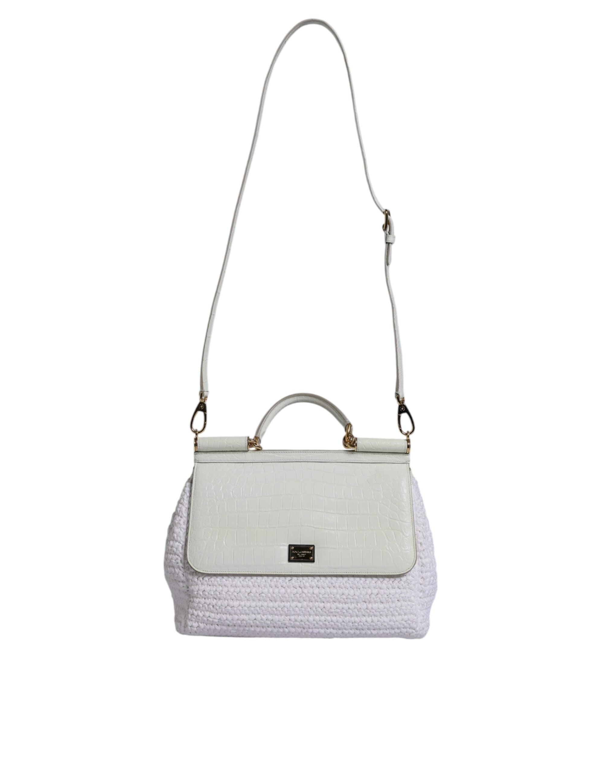 Dolce & Gabbana White Rafia Leather Top Handle Crossbody Bag II Dolce & Gabbana