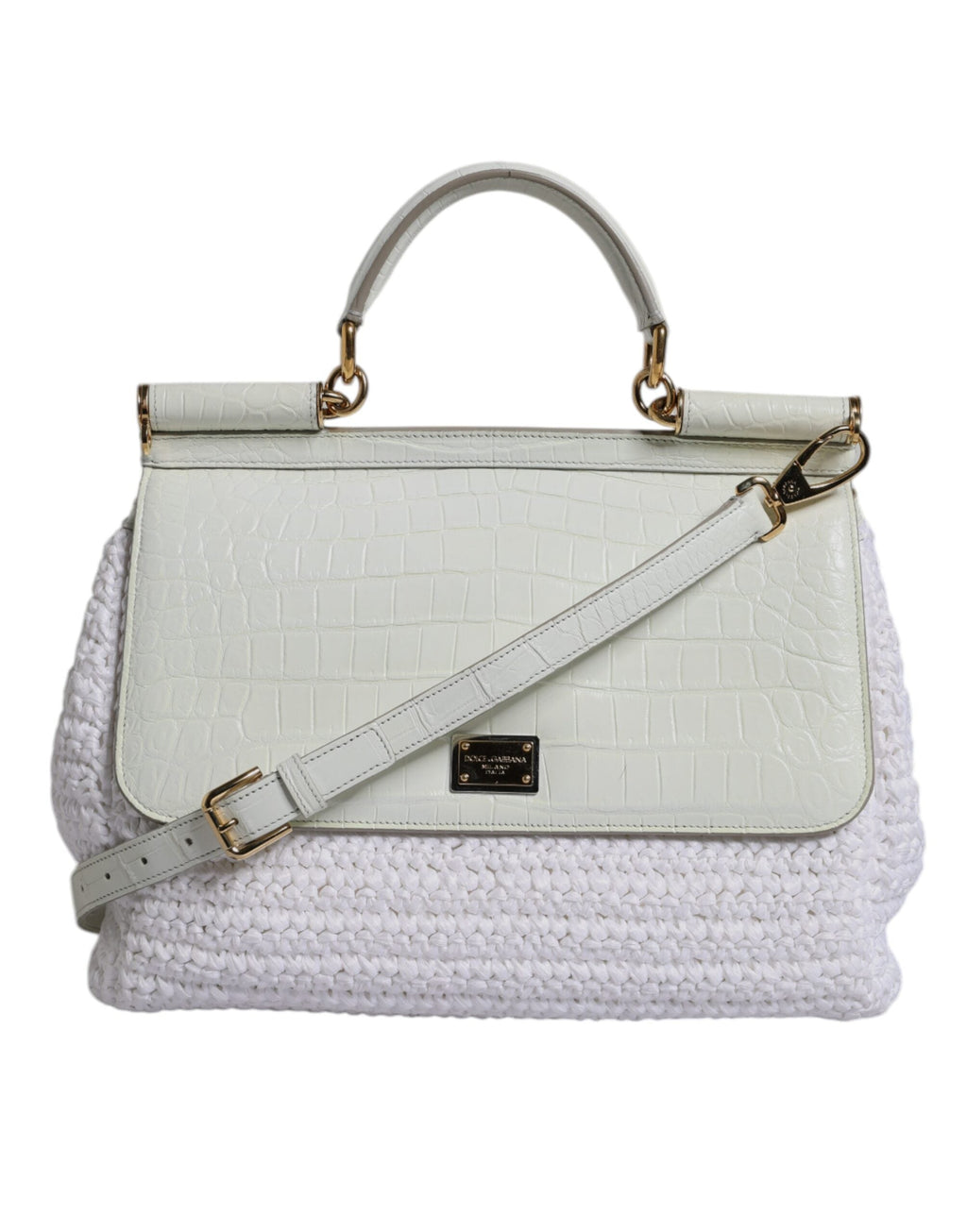 Dolce & Gabbana White Rafia Leather Top Handle Crossbody Bag II Dolce & Gabbana