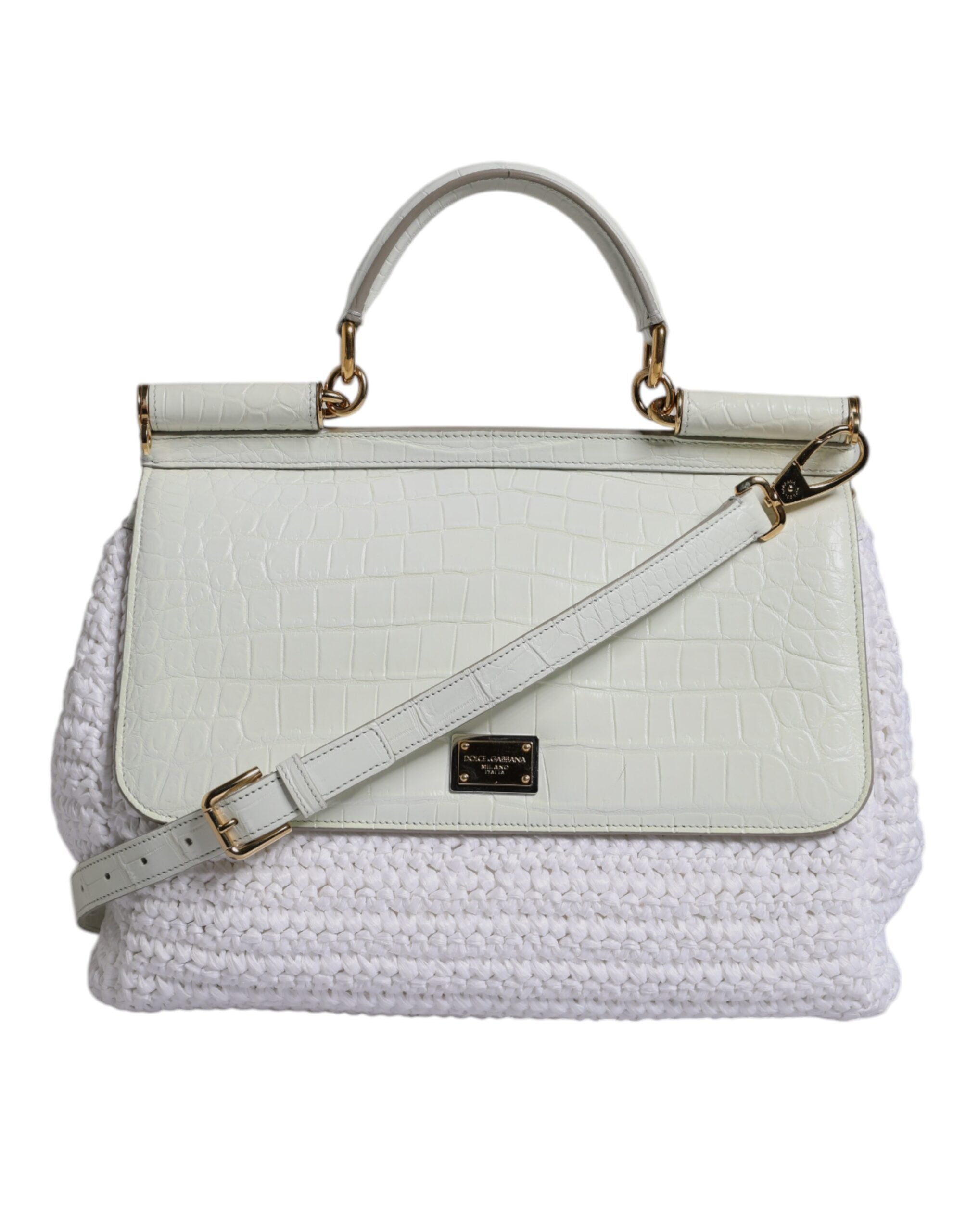 Dolce & Gabbana White Rafia Leather Top Handle Crossbody Bag II Dolce & Gabbana